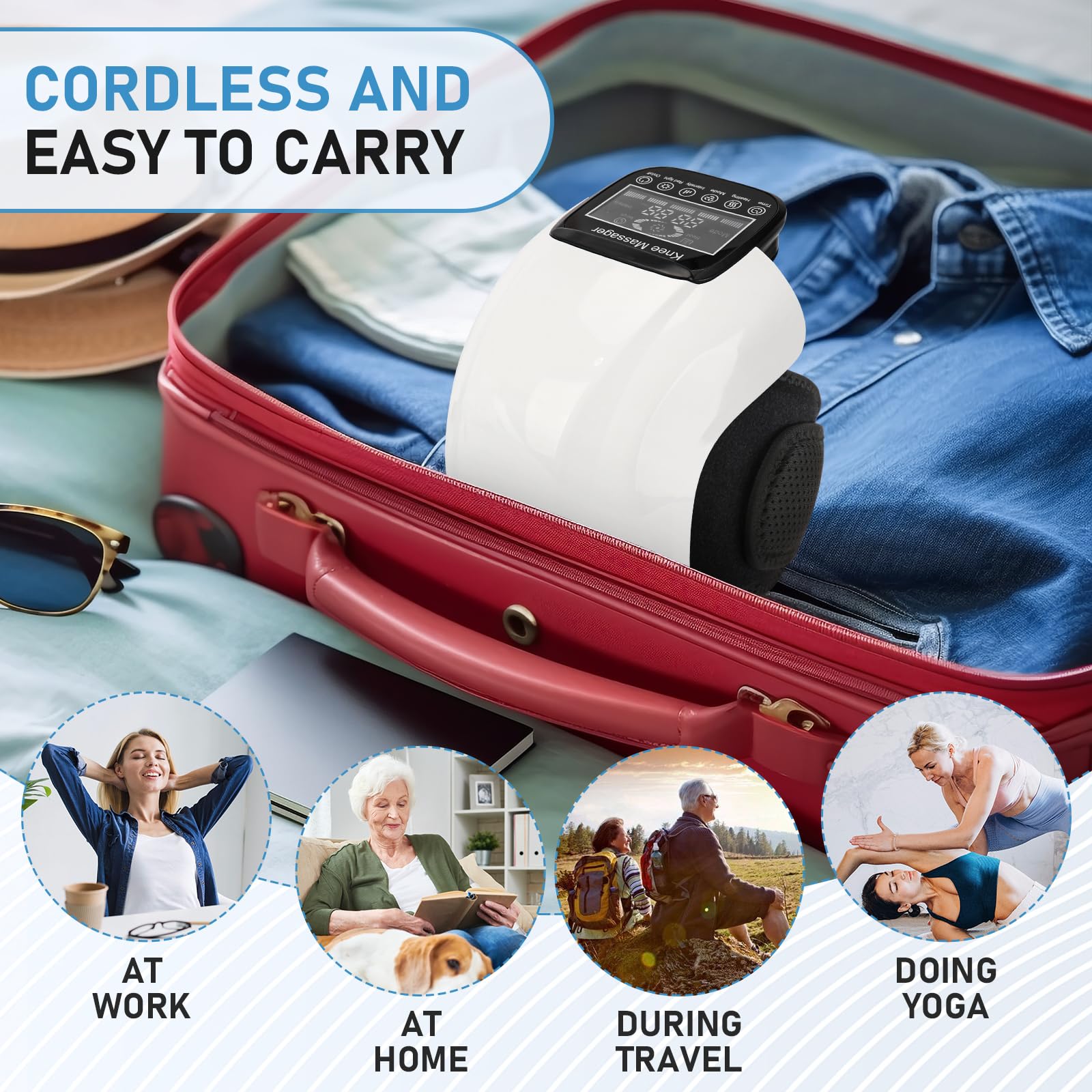 4-in-1 Cordless Knee Massager with Heating, Vibration & Red Light Therapy - Portable 3D Massage for Pain Relief - Rechargeable Gift for Family, Friends - Perfect for Arthritis, Sports Recovery & Home Relaxation
