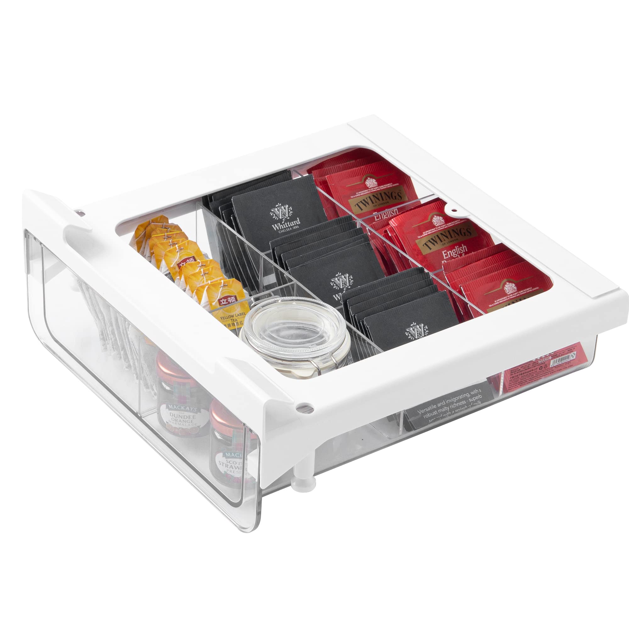 Under Shelf Pull Out Drawer Organizer - Removable Divider, Hanging Storage Basket for Kitchen Pantry & Closet | Easy Install Durable BPA-Free Cabinet Accessories | Perfect for Spice Racks, Bathroom Supplies & Office Organization