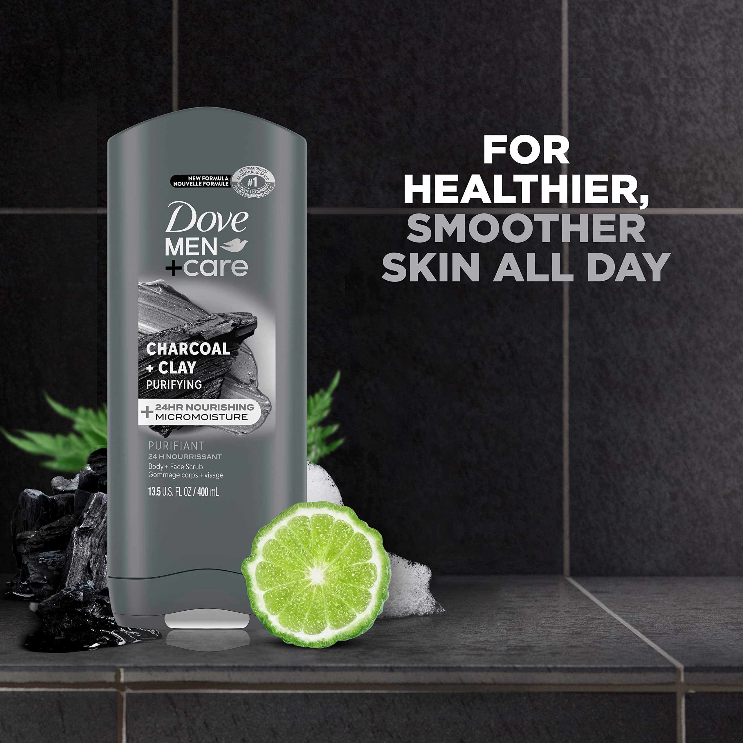 Dove Men+Care Charcoal & Clay Body Wash for Men - Deep Cleansing, Nourishes Skin, Fights Bacteria - 13.5 oz - Ideal for Post-Workout, Gym & Daily Shower Routine