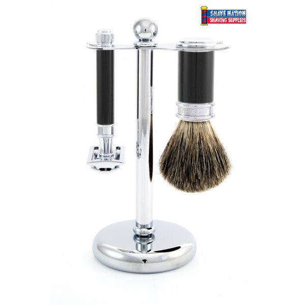 Edwin Jagger DE86 Ebony Safety Razor Set for Men - Premium Double Edge Razor with Chrome Plated Handle & 5 Blades - Perfect for Wet Shaving & Travel Grooming Kit