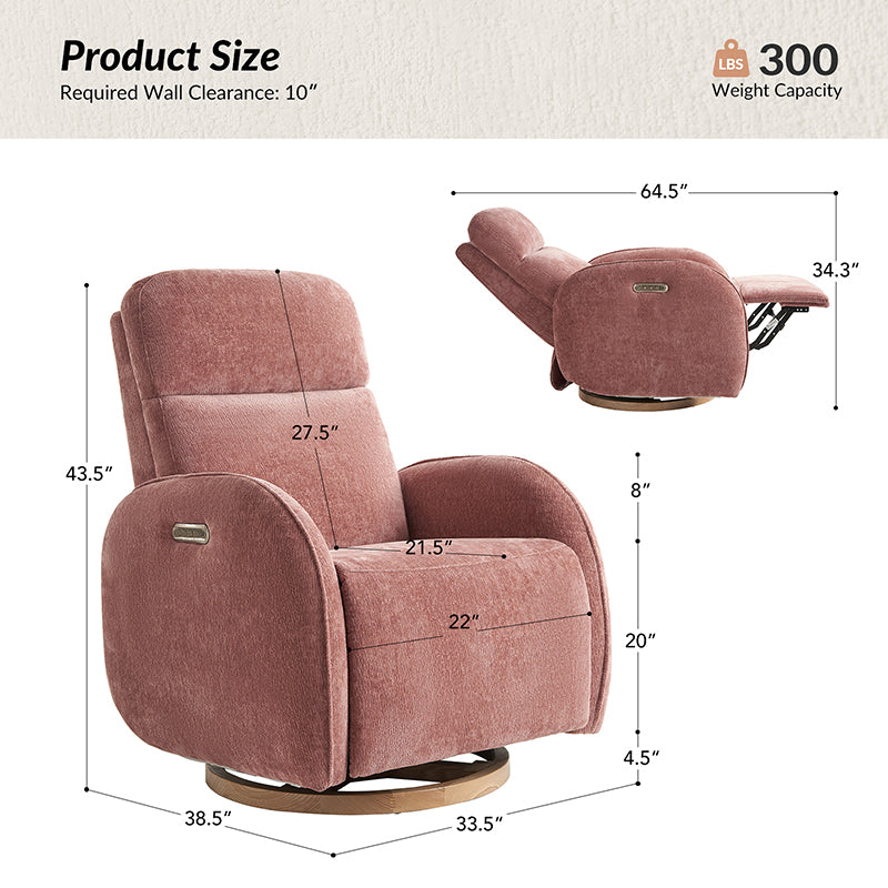 Electric Swivel Nursery Glider Chair - Comfortable Rocking Recliner for Breastfeeding, Baby Shower & Nursery Room (Gray) - Perfect for Nursing, Reading & Relaxing with Your Newborn