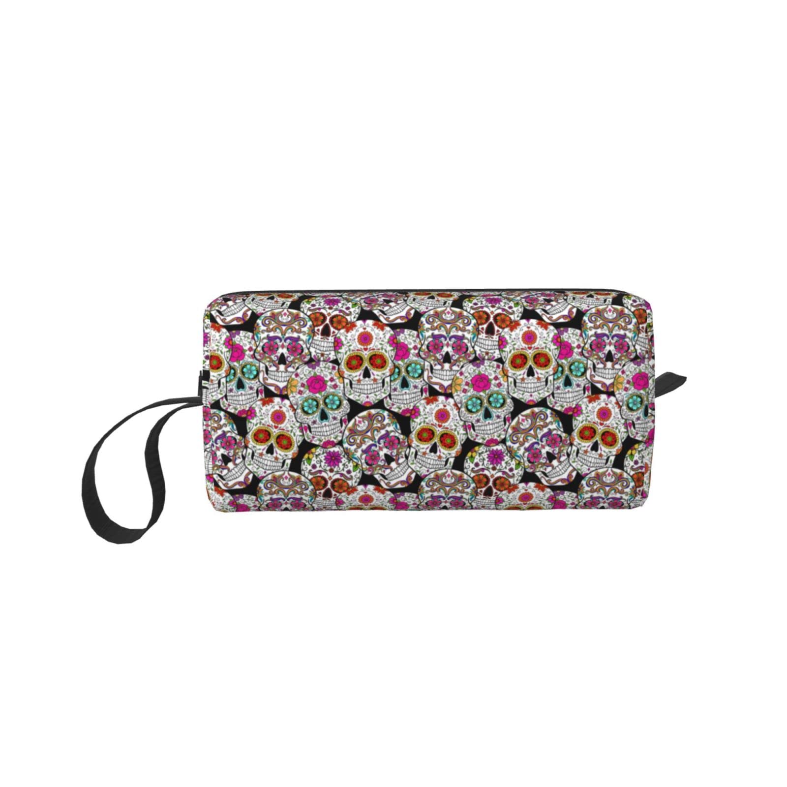 Waterproof Skull Flower Makeup Bag for Women - Travel & Purse Organizer
