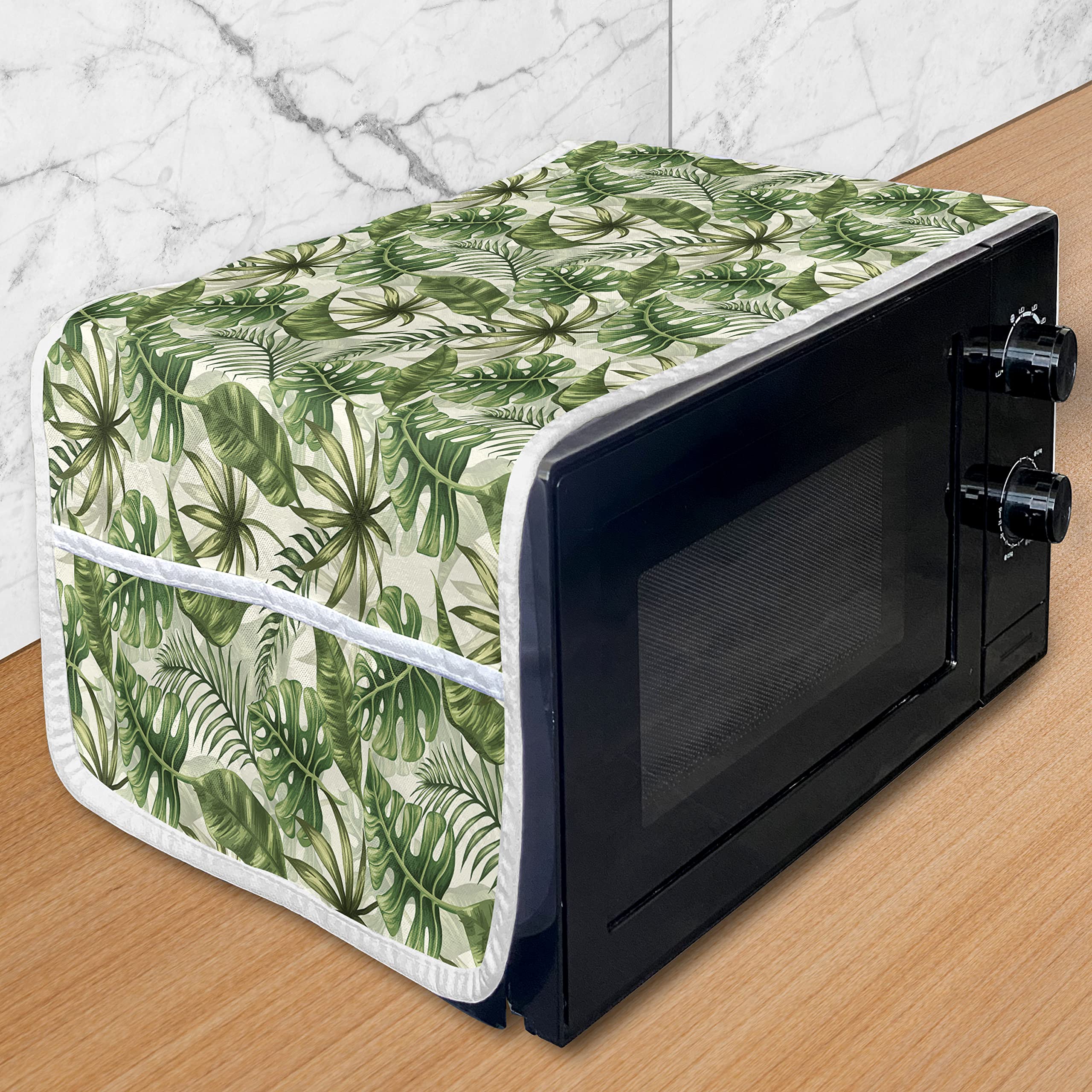 Ambesonne Monstera Leaf Microwave Cover - Waterproof Hawaiian Floral Kitchen Organizer with Pockets, 36