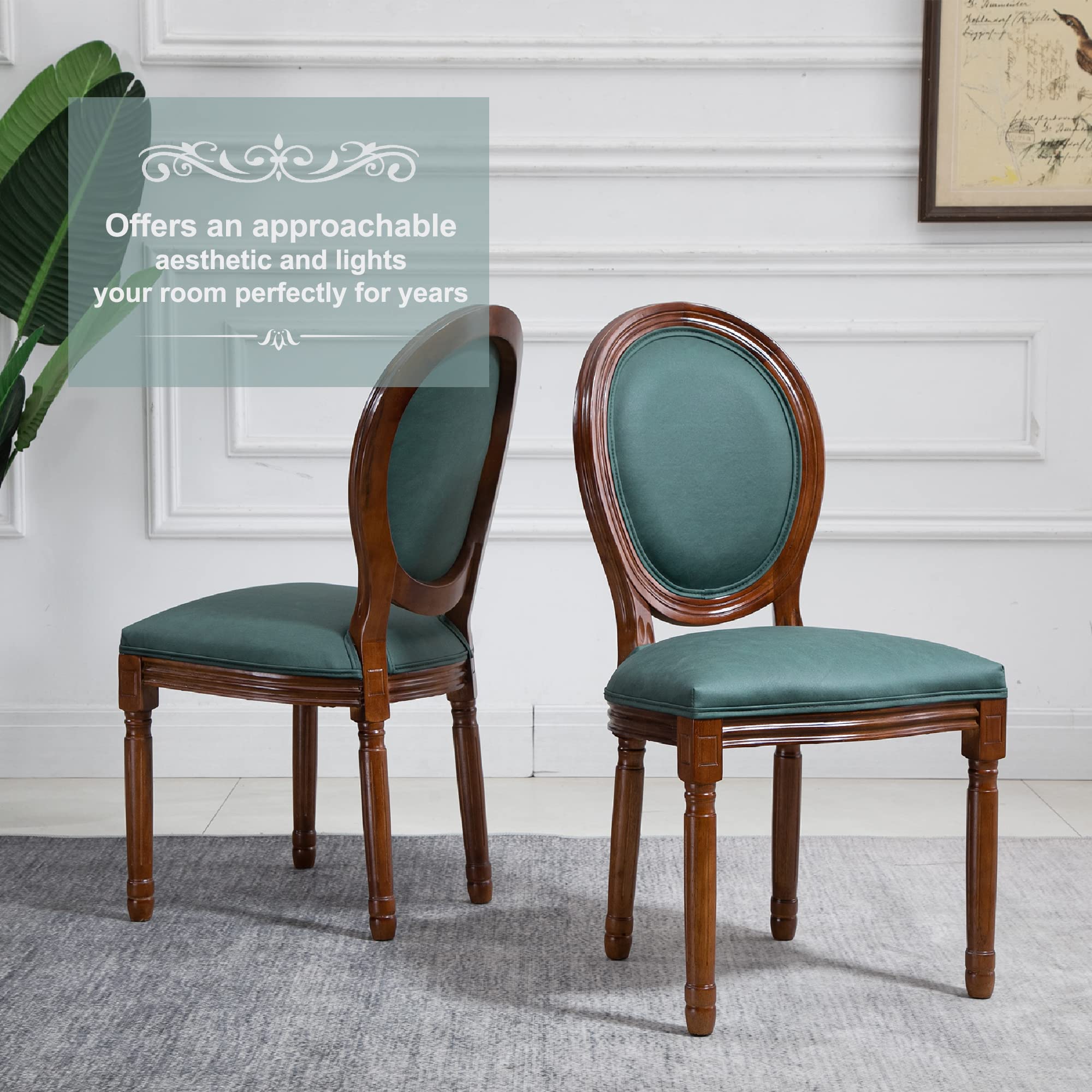 Nrizc French Dining Chairs Set of 2 - Farmhouse Style Round Back Kitchen Chairs with Solid Walnut Wood Legs, Oval Side Chairs for Dining Room, Bedroom or Office | Perfect for Home Decor, Entertaining Guests & Cozy Meals