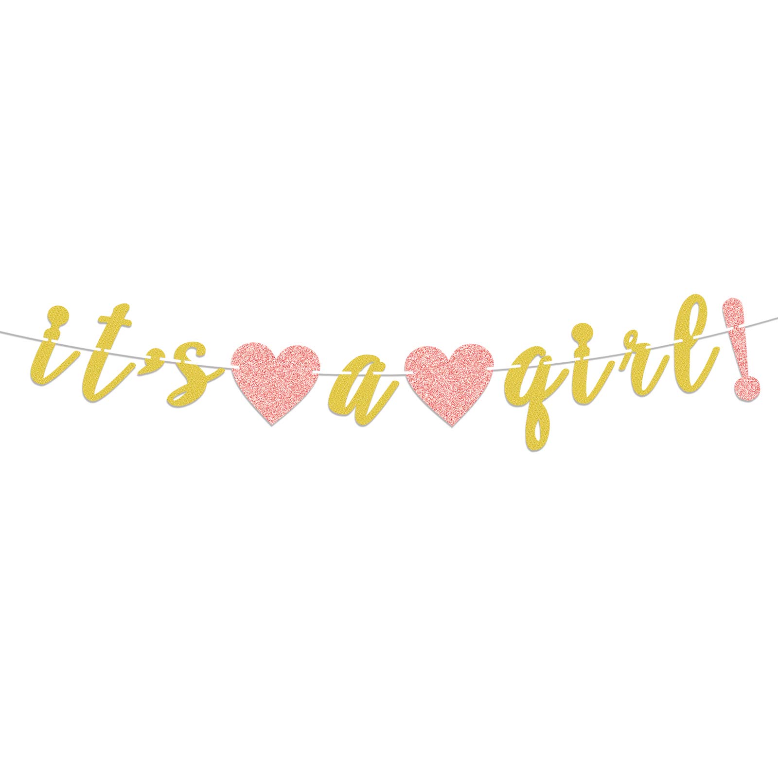 Gold and Pink Glitter Garland Banner - Perfect for Baby Shower Decorations, Sweet Girl Birthday Party, Gender Reveal, Nursery Wall Decor & Celebration Backdrop