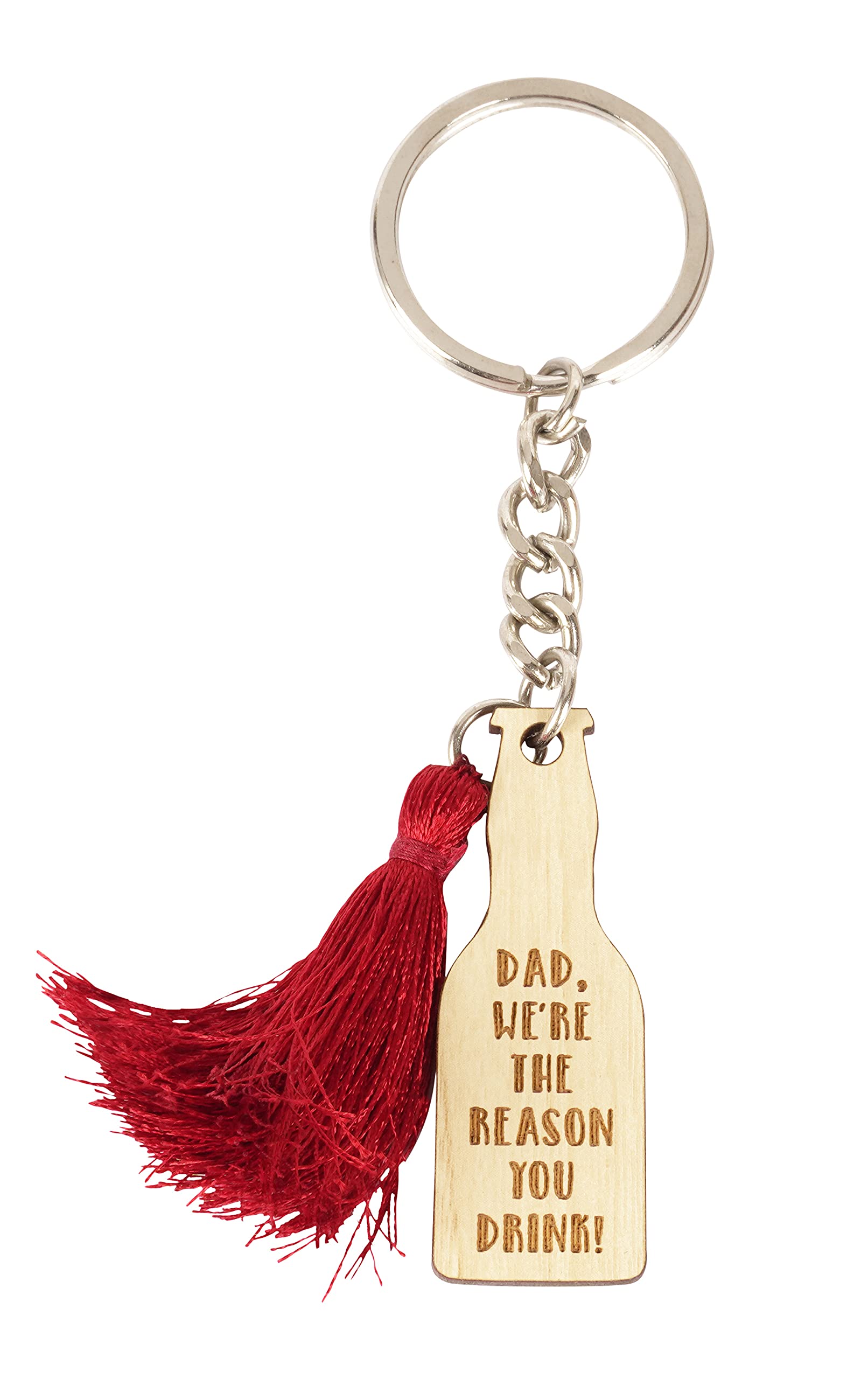 Funny Wood Engraved Keychain for Dad - Sarcastic 'We're The Reason You Drink' Novelty Gift | Perfect for Father's Day, Birthday Gifts & Everyday Humor