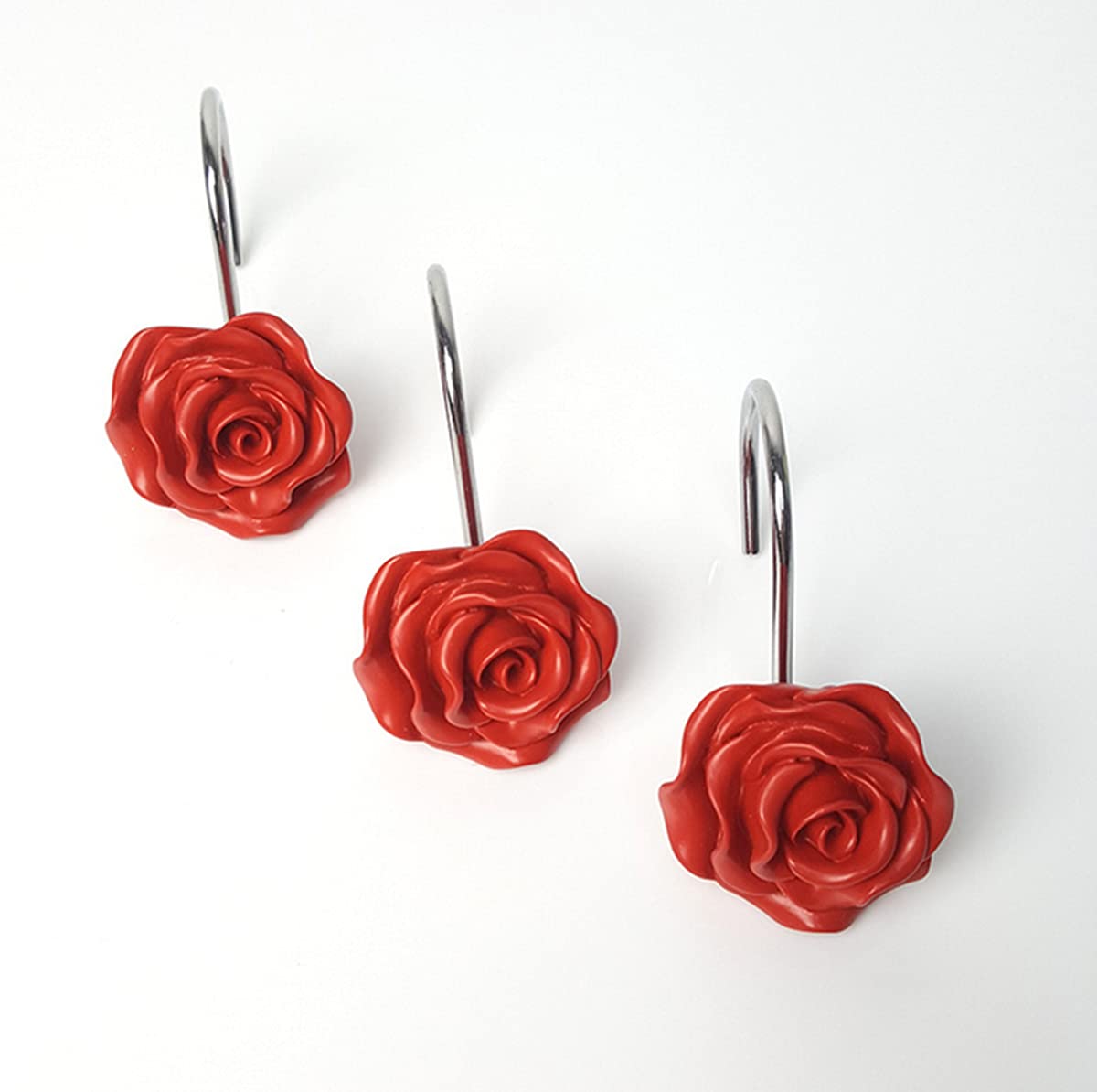 12 Pcs Rose Flower Shower Curtain Hooks - Decorative Resin Pendants with Rustproof Stainless Steel Rings for Bathroom, Bedroom & Dorm - Elegant Floral Shower Curtain Hooks for Home Decor & Gift Ideas