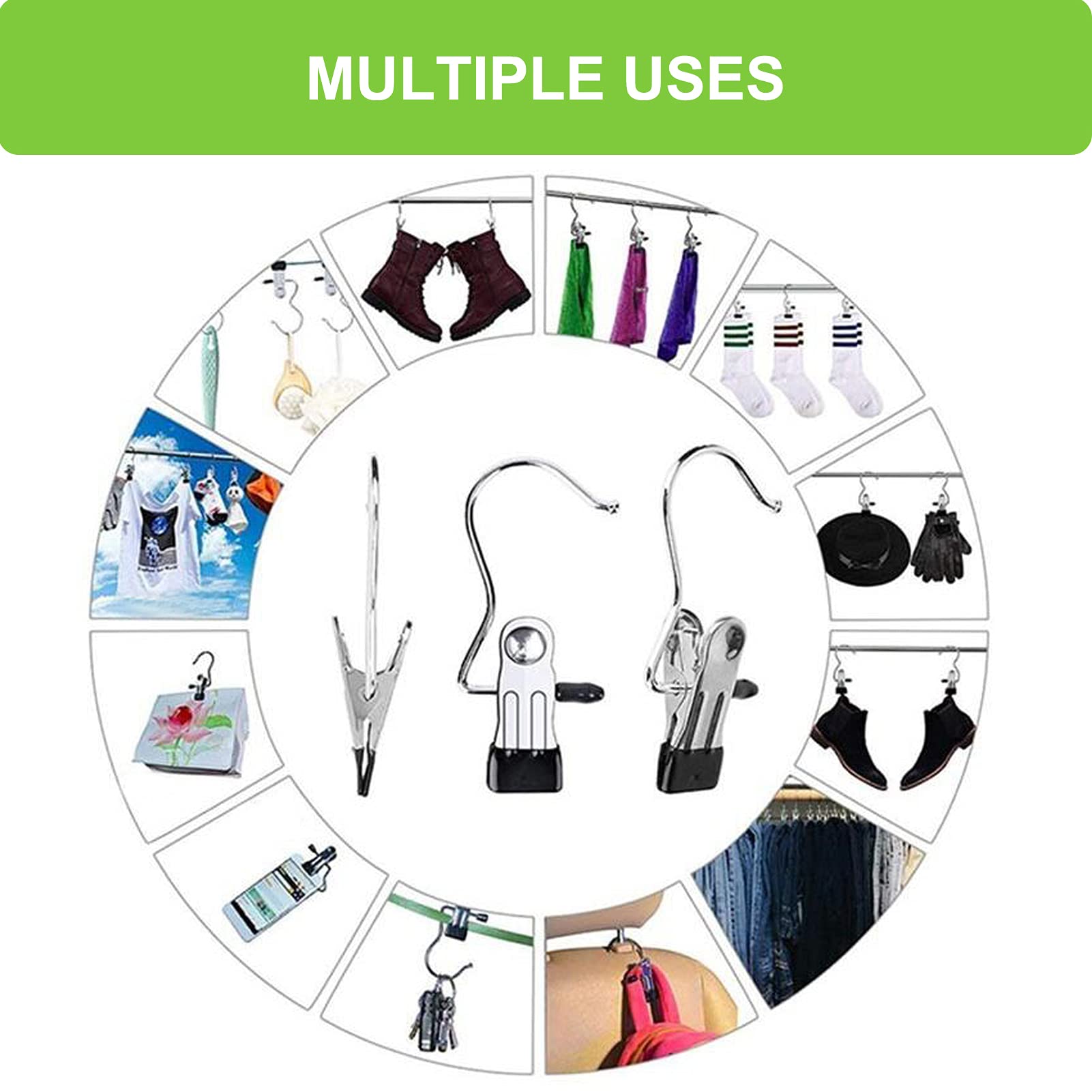 Heavy Duty Laundry Hooks & Clips - 40 Pack Multipurpose Clothes Pins for Hanging Clothes, Socks, Towels, Pants & Handbags | Closet Organizer, Travel Essentials & Home Storage Solution