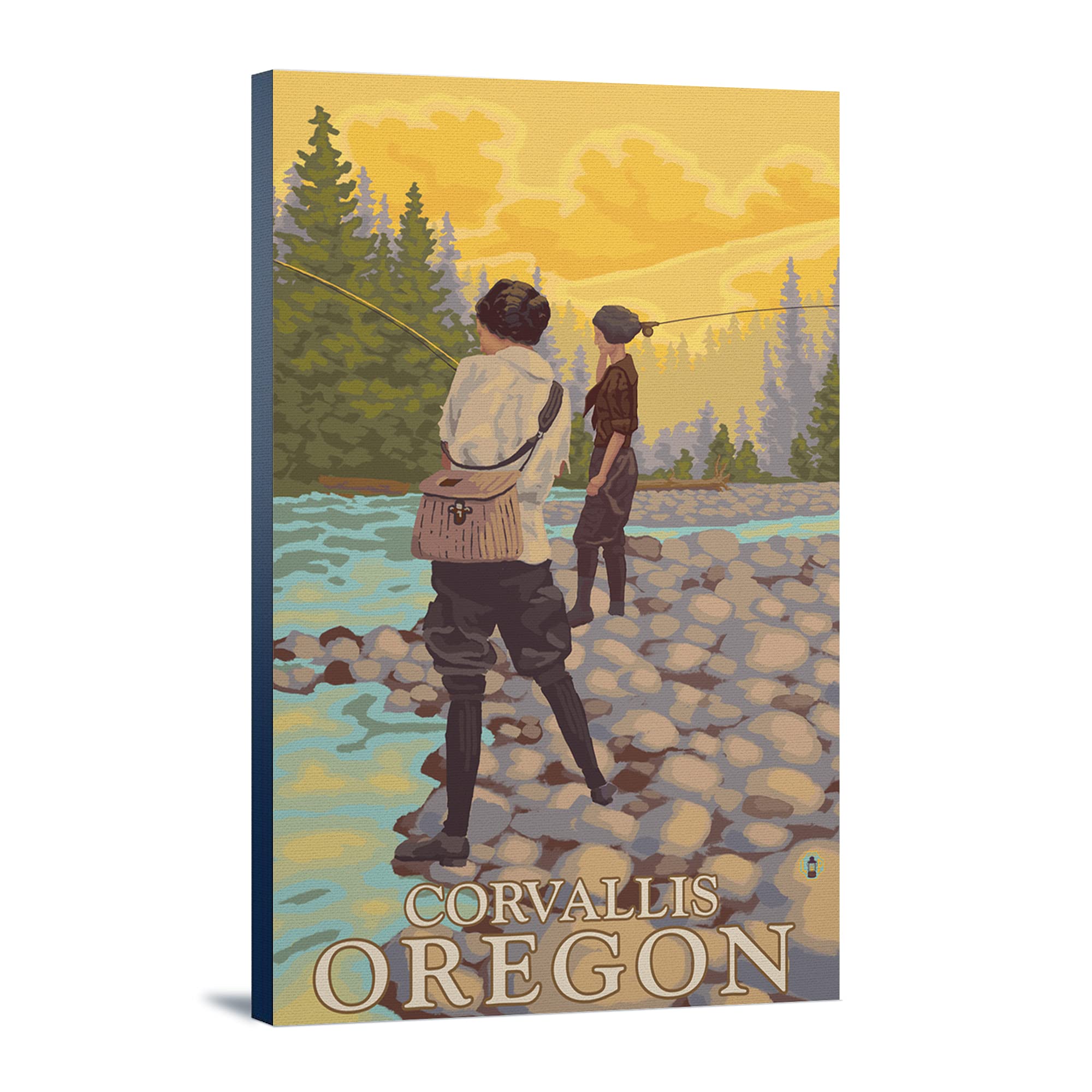 Lantern Press Corvallis Oregon Women Fishing Art - 16x24 Wrapped Canvas Wall Decor for Living Room, Bedroom & Office