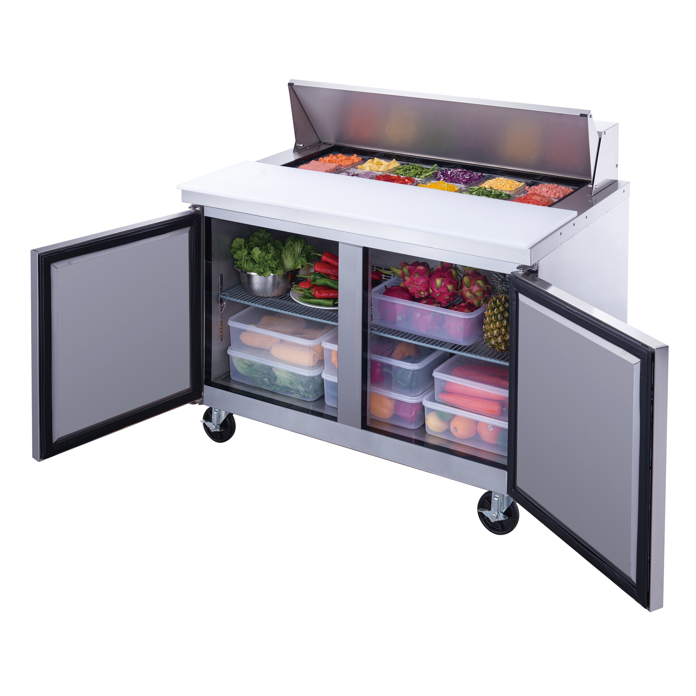 Dukers DSP48 12 S2 Stainless Steel 2 Door Commercial Refrigerator - Heavy Duty Food Prep Table for Restaurants, Catering & Commercial Kitchens