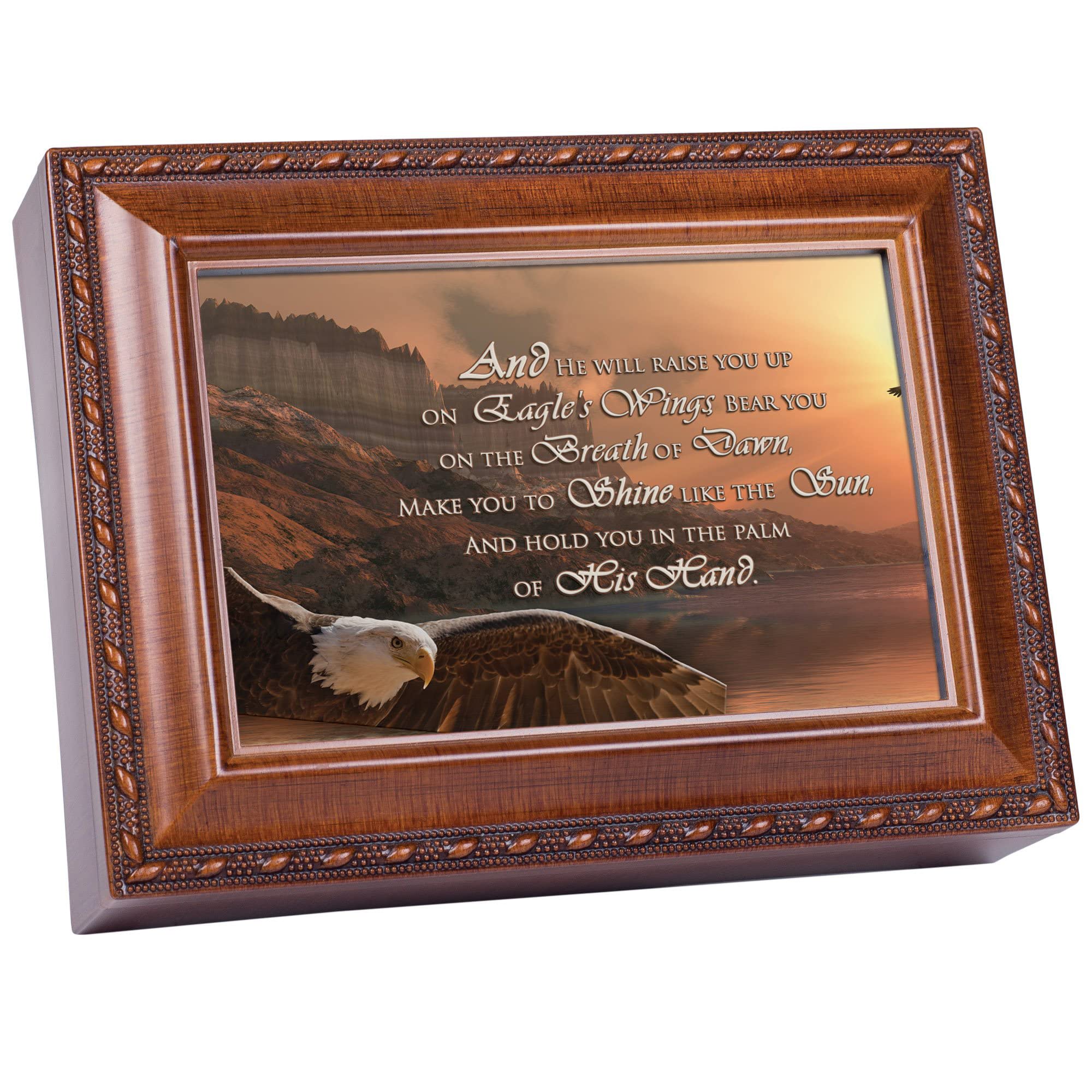 Handcrafted Wooden Music Jewelry Box - Cottage Garden Design Plays 'On Eagle's Wings' - Perfect for Gift Giving, Home Decor & Keepsake Storage