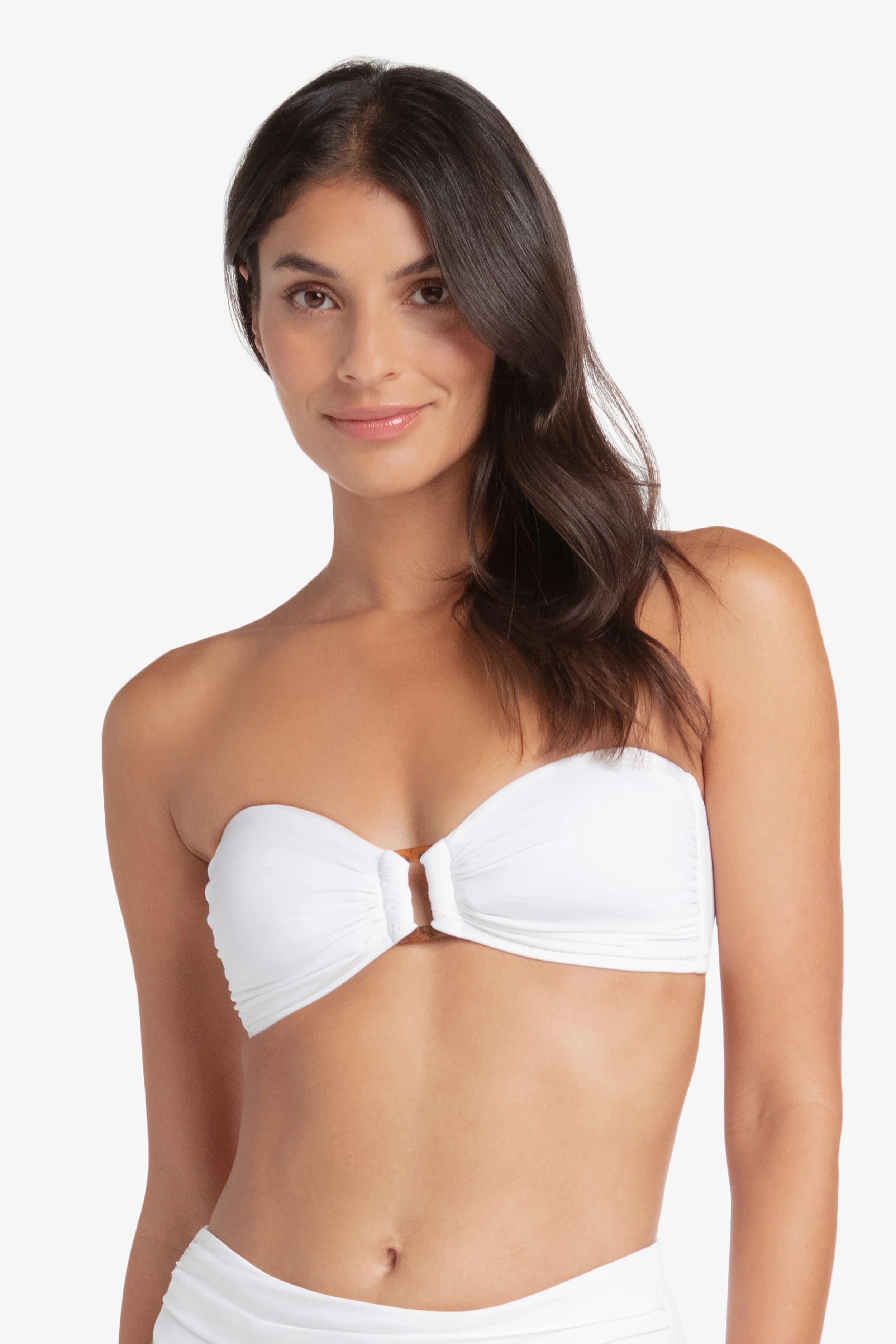Textured White Hook Back Tortoise Bandeau Bikini Top - Perfect for Beach Vacations, Pool Parties & Summer Getaways