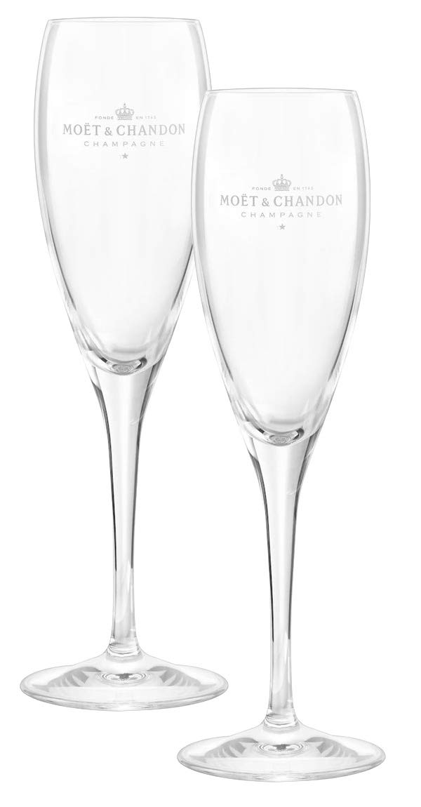 Moët & Chandon Impérial Champagne Flute Glasses - Set of 2 Crystal Clear 0.2L Flutes for Celebrations, Weddings & Romantic Dinners - Elegant Glassware for Sparkling Wine & Champagne Lovers
