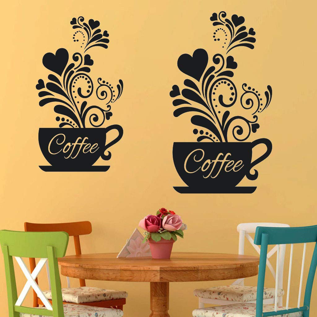 Guolarizi Decorative PVC Wall Stickers - Floral Cafe Style Living Room Decals (Black) | Perfect for Home, Office & Coffee Shop Decor