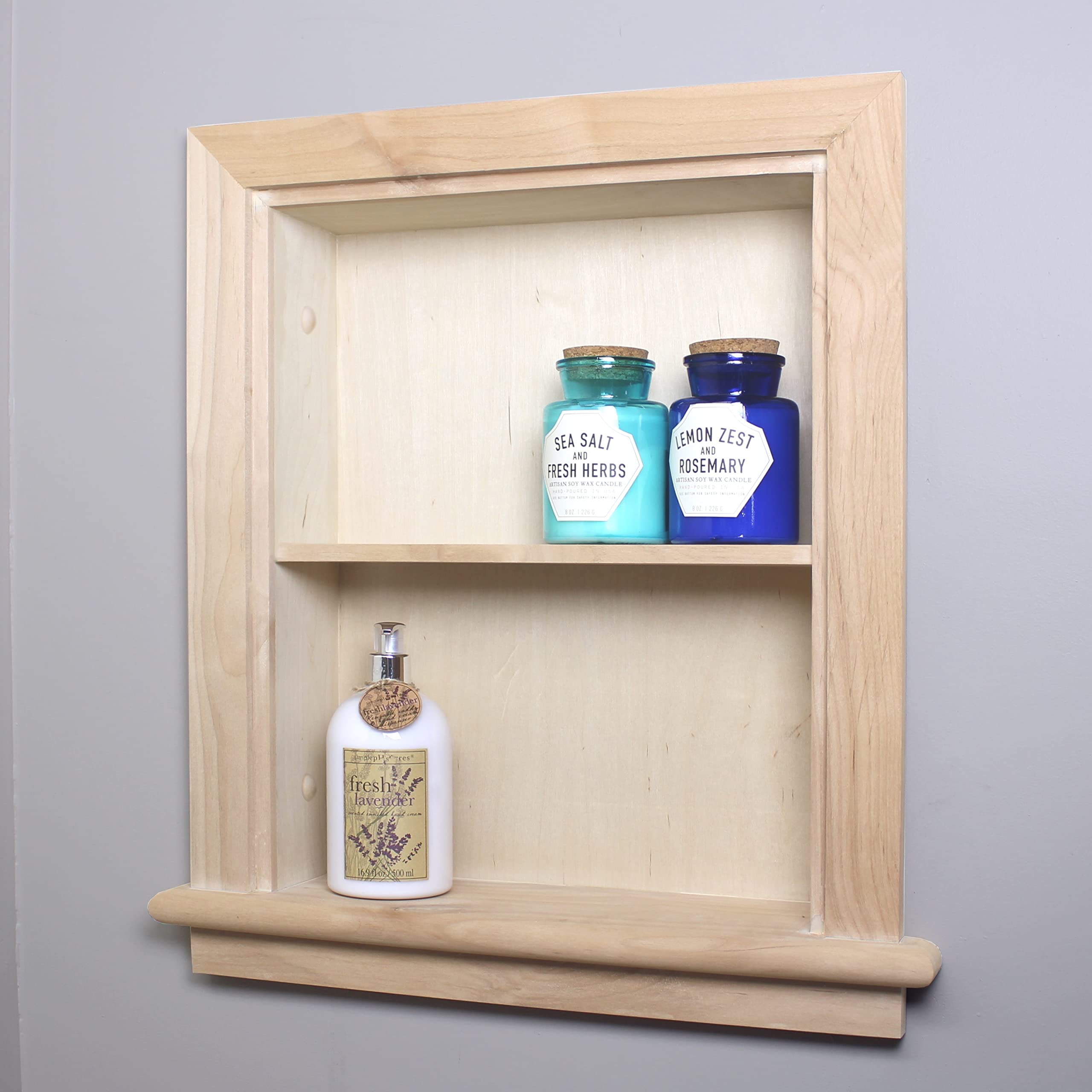 Fox Hollow Furnishings 14x18 Inch Recessed Wall Niche Medicine Cabinet - Solid Wood Bathroom Storage Shelf (No MDF) - Unfinished North American Made - Perfect for Bathroom Organization and Small Space Storage