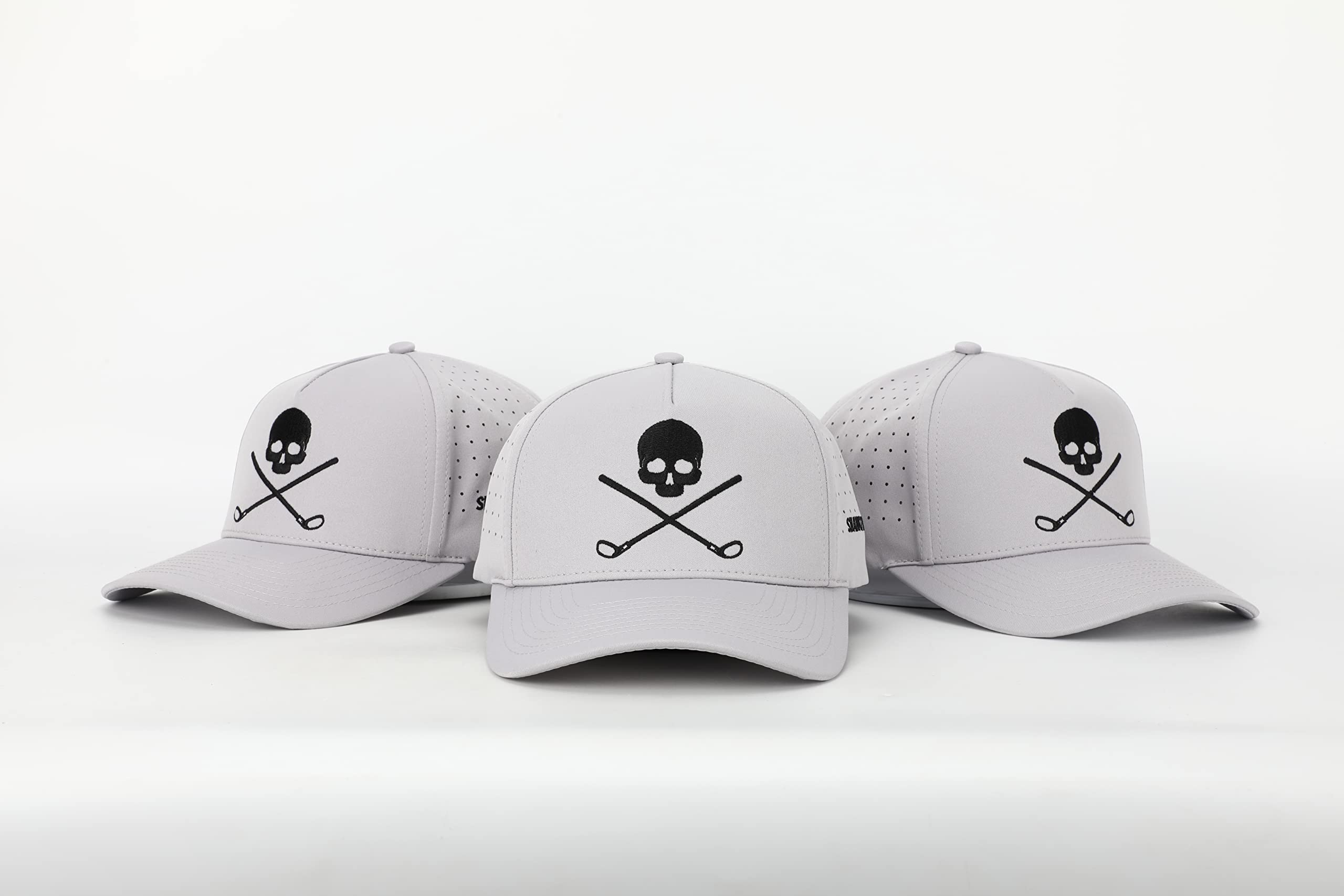 SHANKITGOLF Skull Print Adjustable Snapback Golf Hat - 95% Polyester 5% Spandex Stretch Fit - One Size Fits Most - Perfect for Golfing, Driving Range & Casual Wear