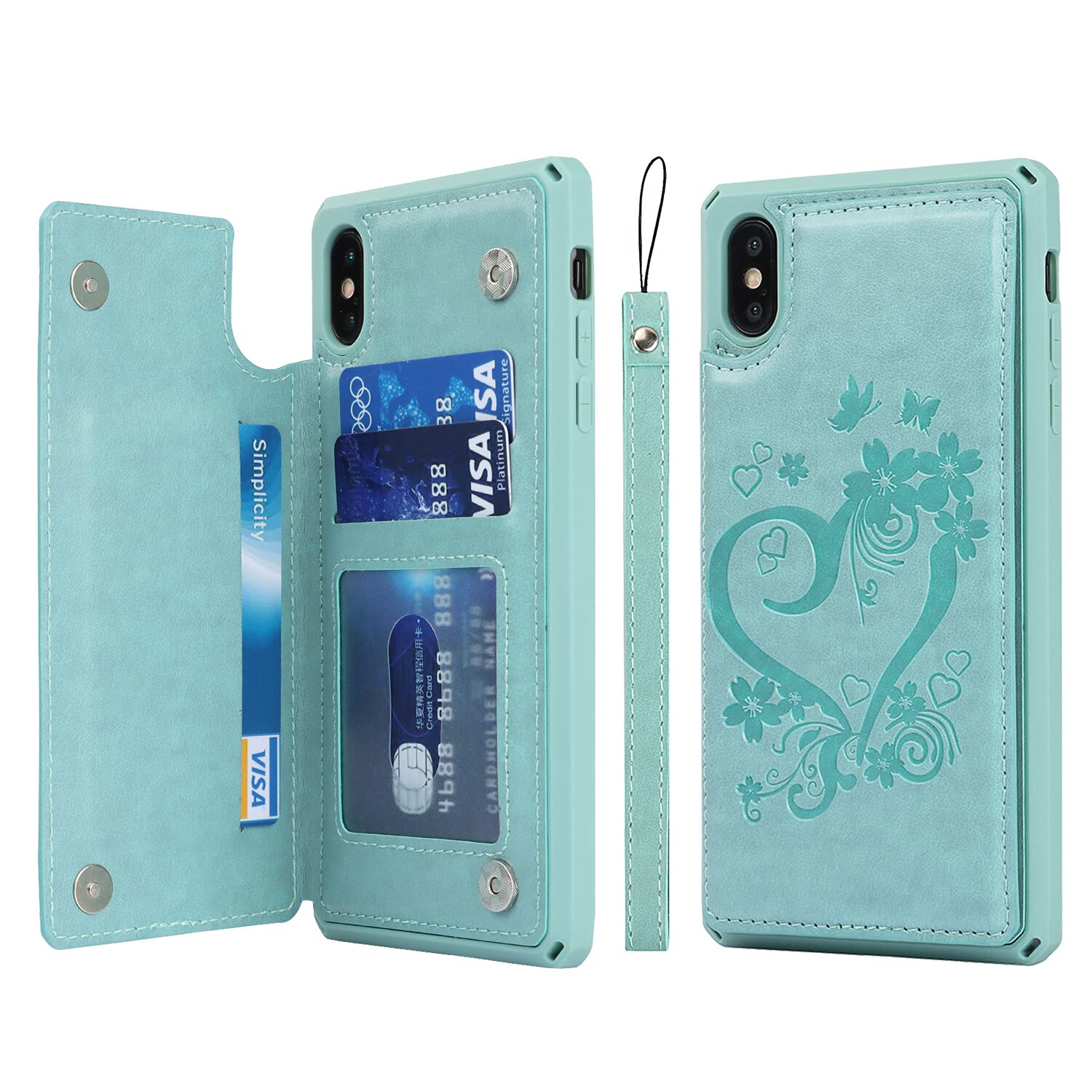 Premium Leather Wallet Case for iPhone X/Xs - RFID Blocking Card Holder with Kickstand & Wrist Strap | Slim Protective Phone Cover for Men & Women | Perfect for Work, Travel & Everyday Use (Green)