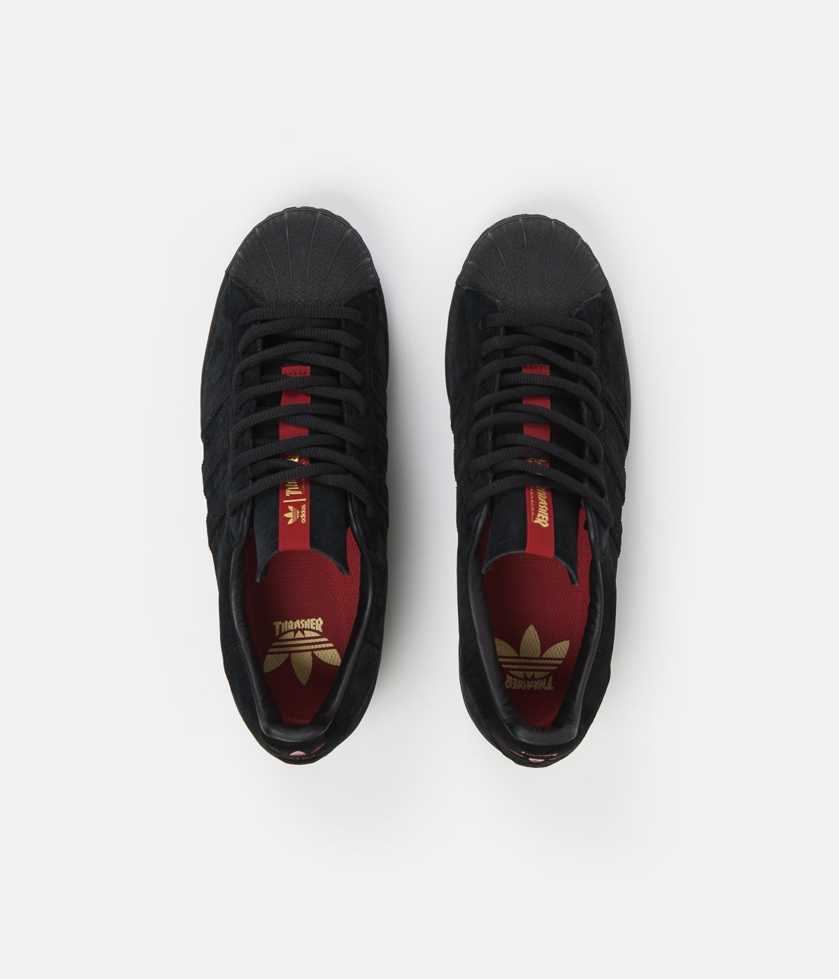 Adidas x Thrasher Superstar Adv Skate Shoes for Men - Core Black/Scarlet/Gold Metallic - High-Performance Sneakers for Skateboarding & Streetwear Fashion