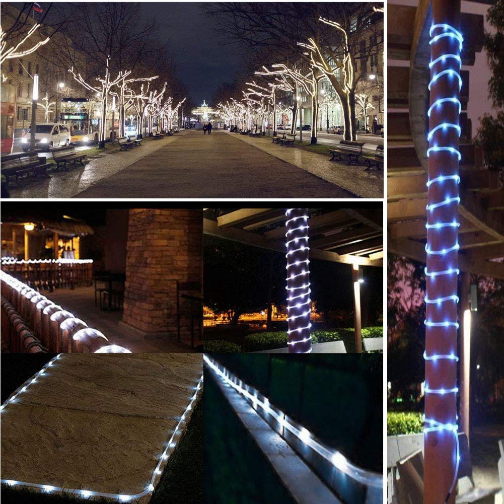XUNATA 40FT Solar String Lights Outdoor Waterproof - 100 LED Solar Rope Lights with 8 Modes, Copper Wire Christmas Lights for Garden, Patio, Yard, Party Decoration (White) | Perfect for Holiday Decor, Wedding, Backyard Lighting and Evening Ambiance