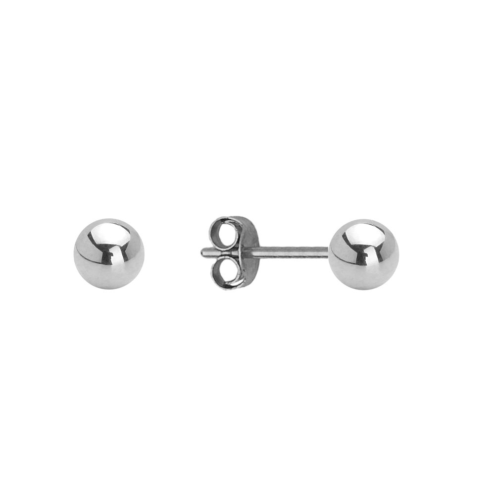14K White Gold 2-8mm Hollow Ball Push Back Earrings for Girls - Hypoallergenic Kids Jewelry for School, Parties & Everyday Wear
