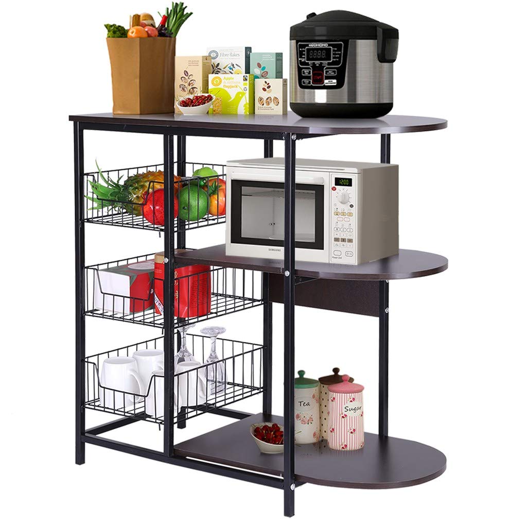 YOMXL 3-Tier Industrial Kitchen Shelf Organizer - Heavy Duty Baker's Rack with Spice Storage, Microwave Stand & Workstation - Multi-Functional Utility Cart for Pots, Dishes & Cupboard Organization - Perfect for Small Kitchens, Restaurants & Home Baking