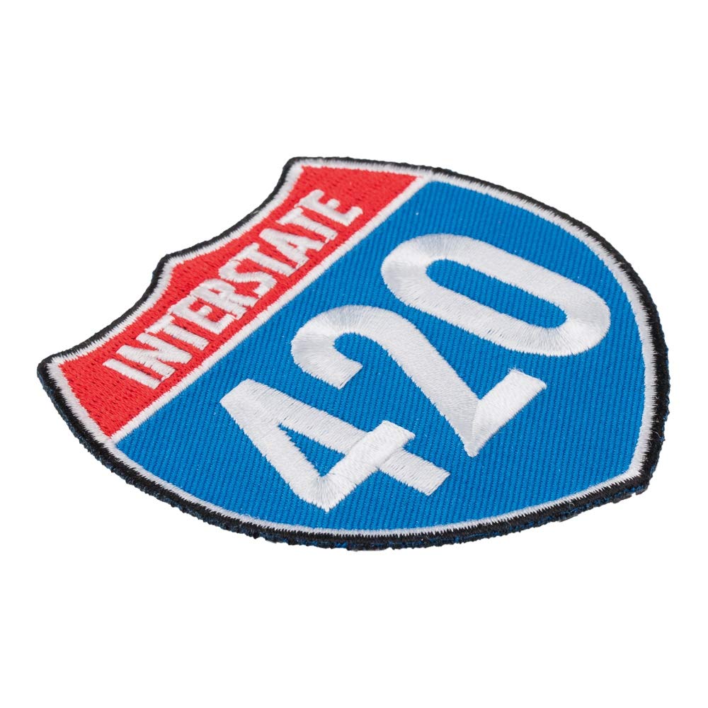 I-420 Road Sign Embroidered Patch - Cannabis & Marijuana Smoking Iron-On/Sew-On Badge for Jackets, Hats & Backpacks - Perfect for Stoner Gifts & Festival Accessories