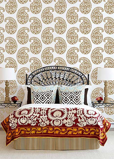 Printed Indian Paisley Damask Wall Stencils - Reusable DIY Home Decor Templates for Bedroom, Living Room & Nursery Wall Painting