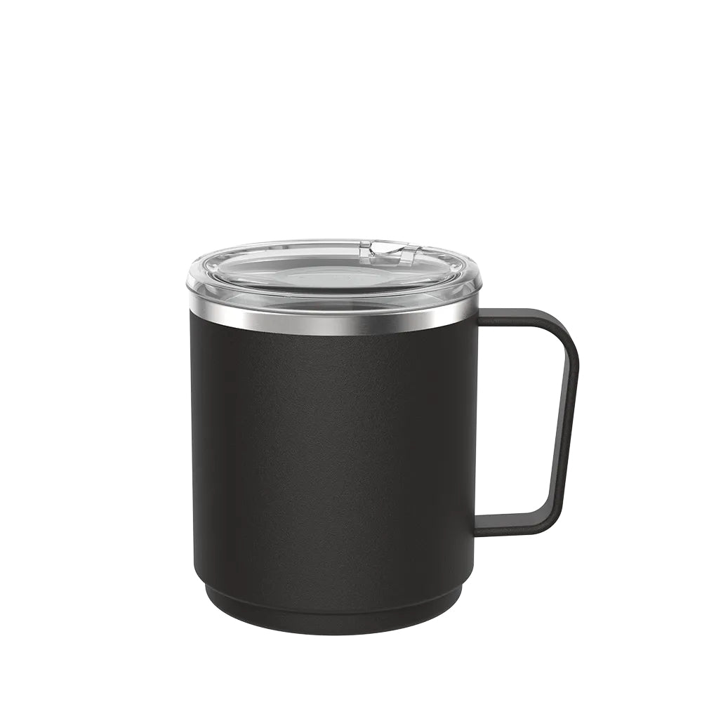 12oz Camping Mug - Insulated Stainless Steel Travel Coffee Cup with Lid | Black | Perfect for Hiking, Camping & Outdoor Adventures