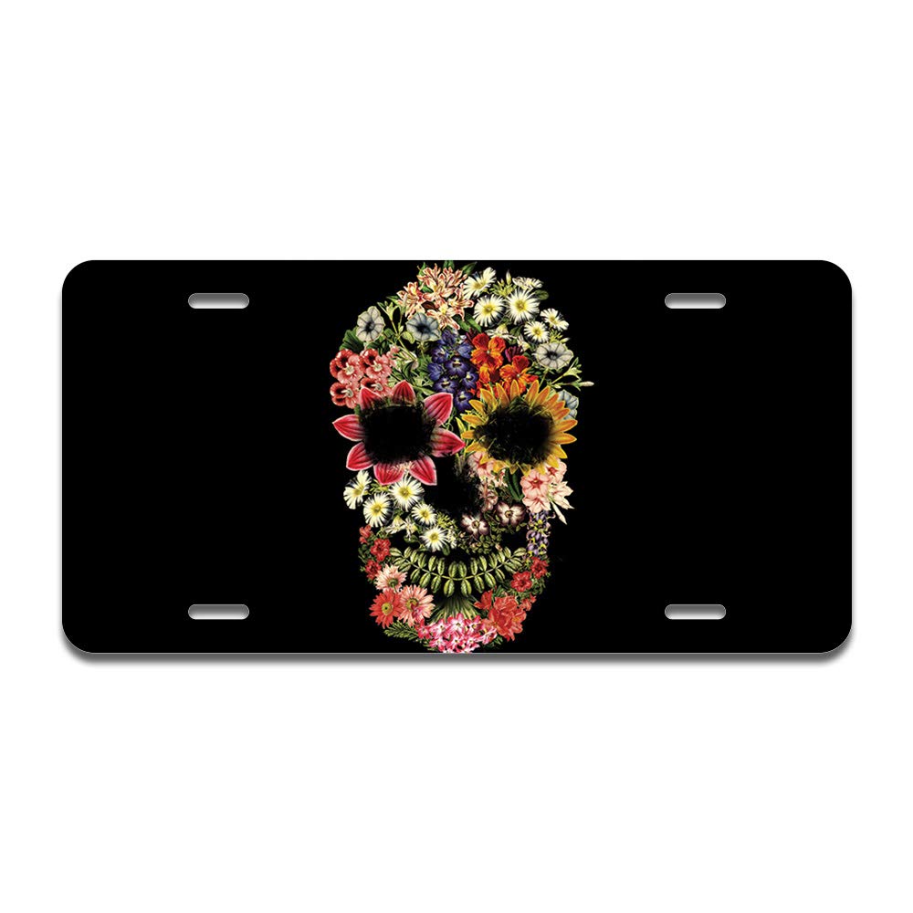 SignMission Floral Skull Aluminum License Plate 12