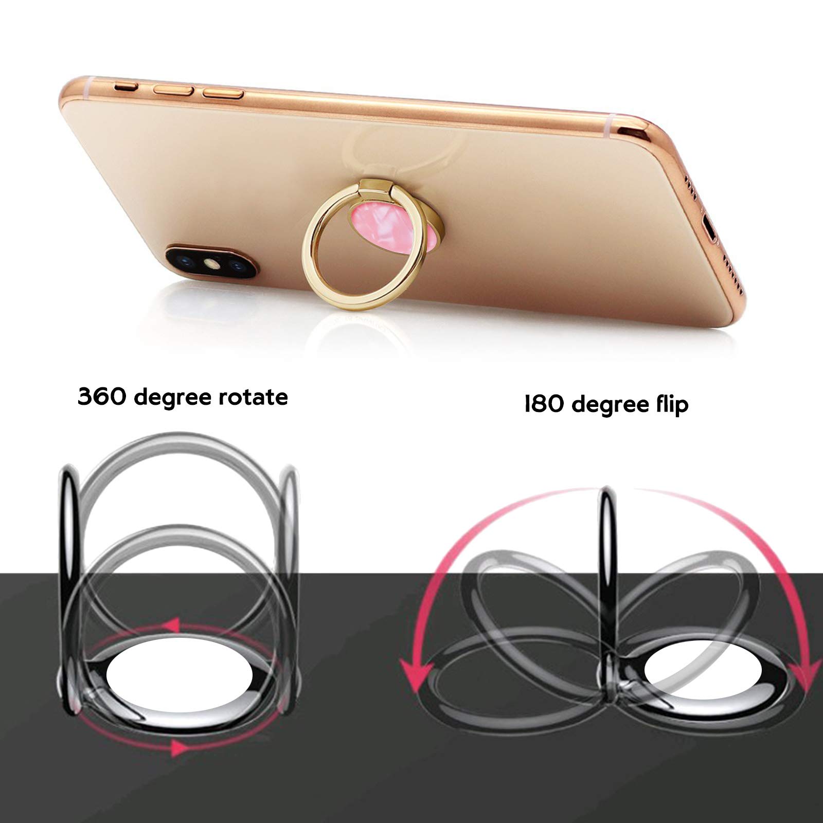Universal Phone Ring Holder Stand - 360° Rotating Finger Grip with Marble Design, Wireless Charger Friendly, Compatible with All Smartphones (Yellow Gold) - Perfect for Hands-Free Viewing, Gaming, and Video Calls