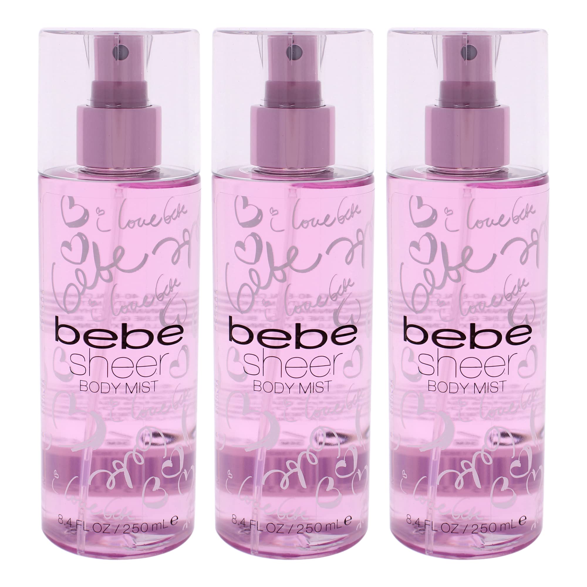 Bebe Sheer Body Mist for Women - Floral & Citrus Perfume Spray with Pink Peony, Citrus Cocktail & Sandalwood - 8.4 oz (Pack of 3) - Sensual Fragrance for Date Night, Office & Everyday Wear