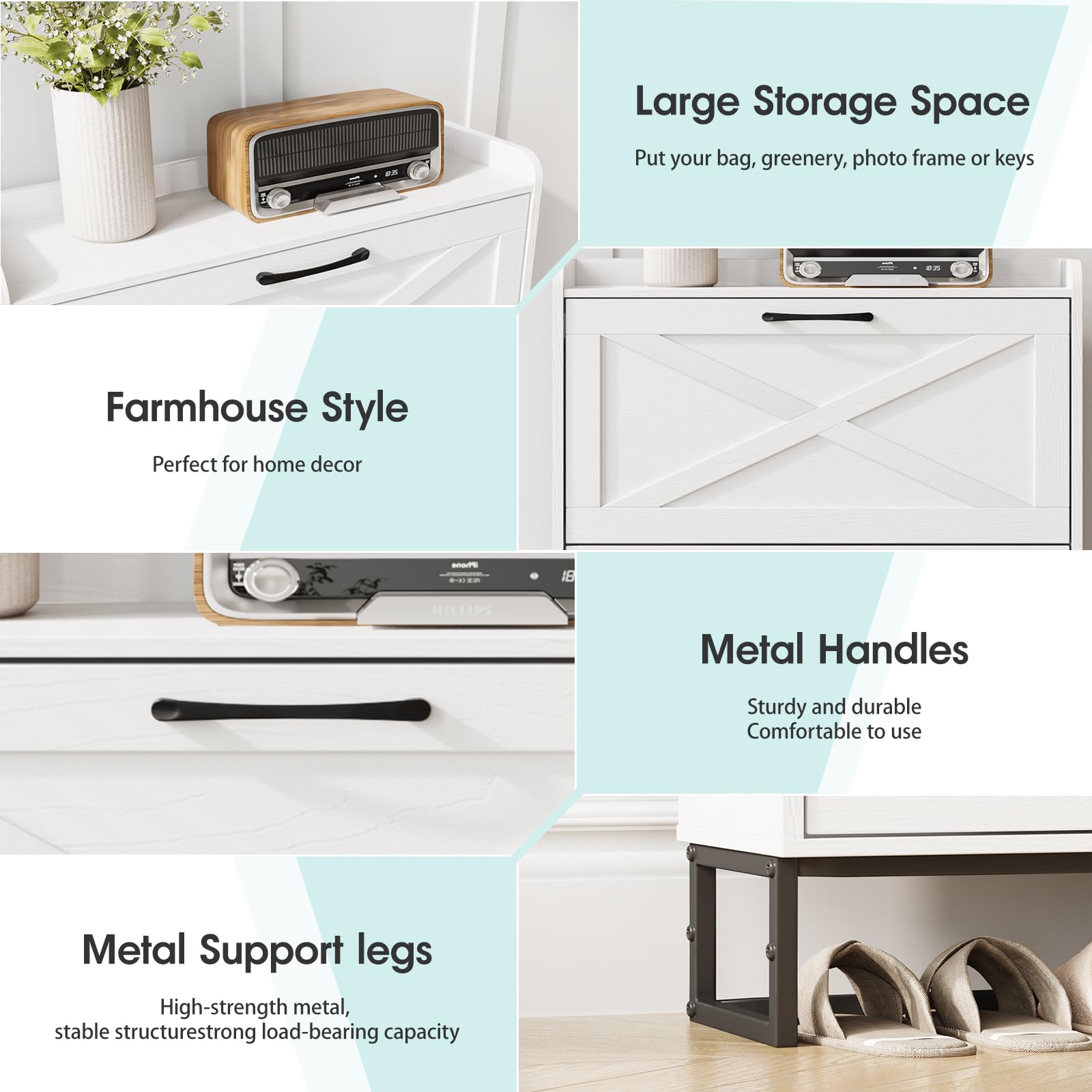 Maupvit 4-Tier Shoe Storage Cabinet with Flip Drawers - Holds 28 Pairs of Shoes, Space-Saving Entryway Shoe Bench & Hidden Organizer for Living Room, Hallway, Bedroom - White (Perfect for Small Spaces & Apartment Entryways)