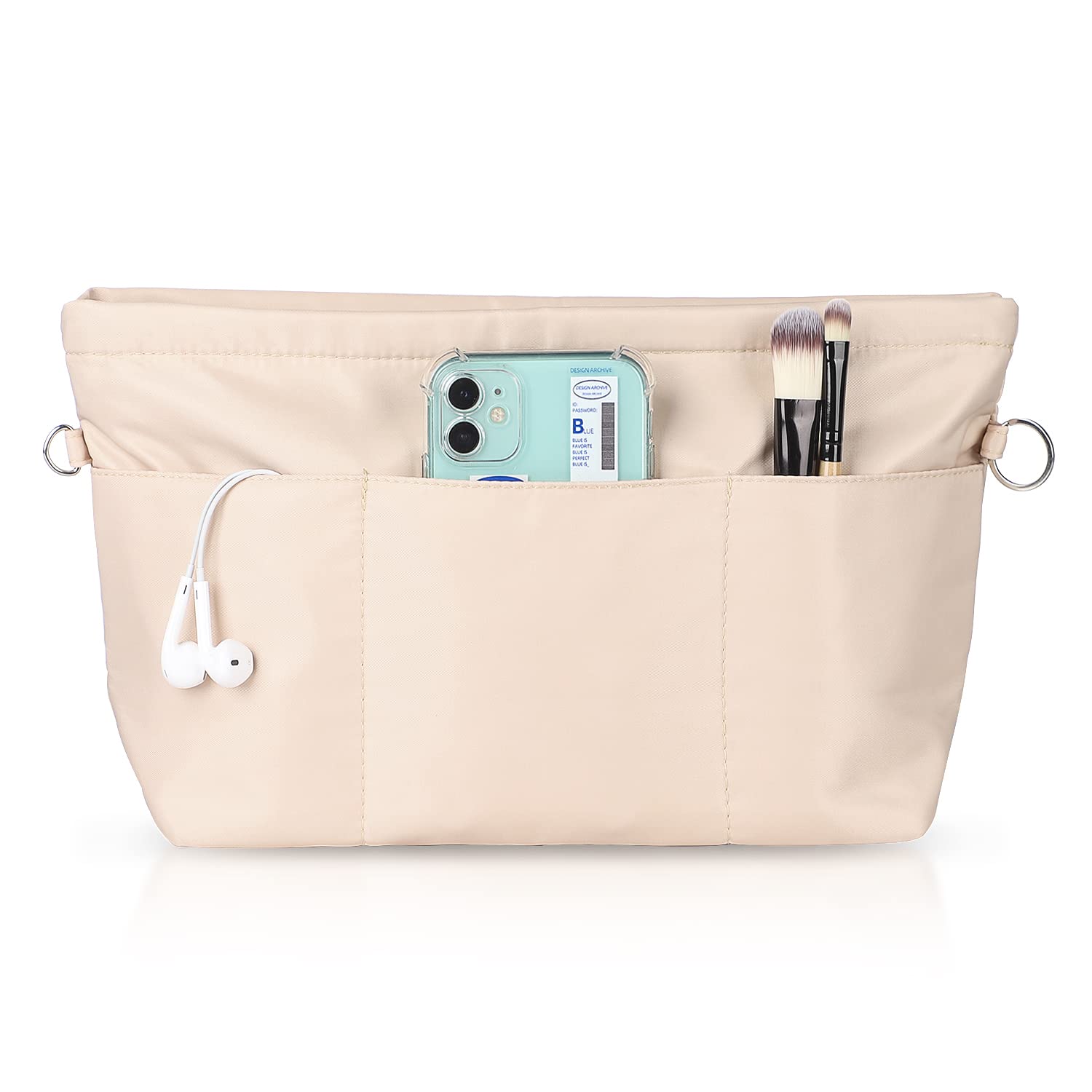Sightor Nylon Handbag Organizer Insert - Large Beige Purse Organizer for Tote Bags | Perfect for Travel, Work & Everyday Use to Keep Essentials Neat & Accessible