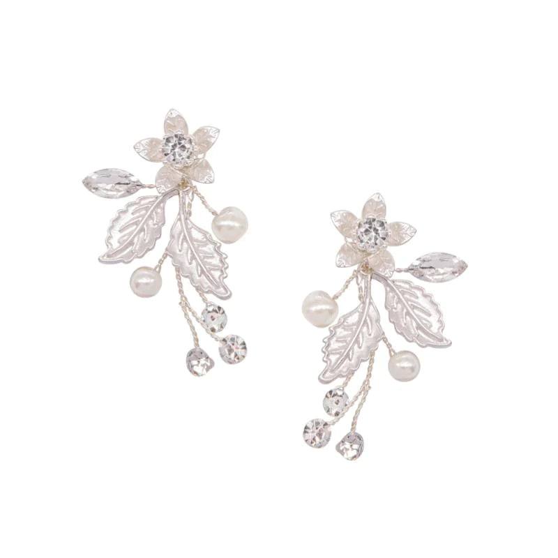 Floral Vine Drop Earrings with Pearls & Crystals - Gold, Rose Gold, Silver Bridal Jewelry for Weddings, Parties & Special Occasions