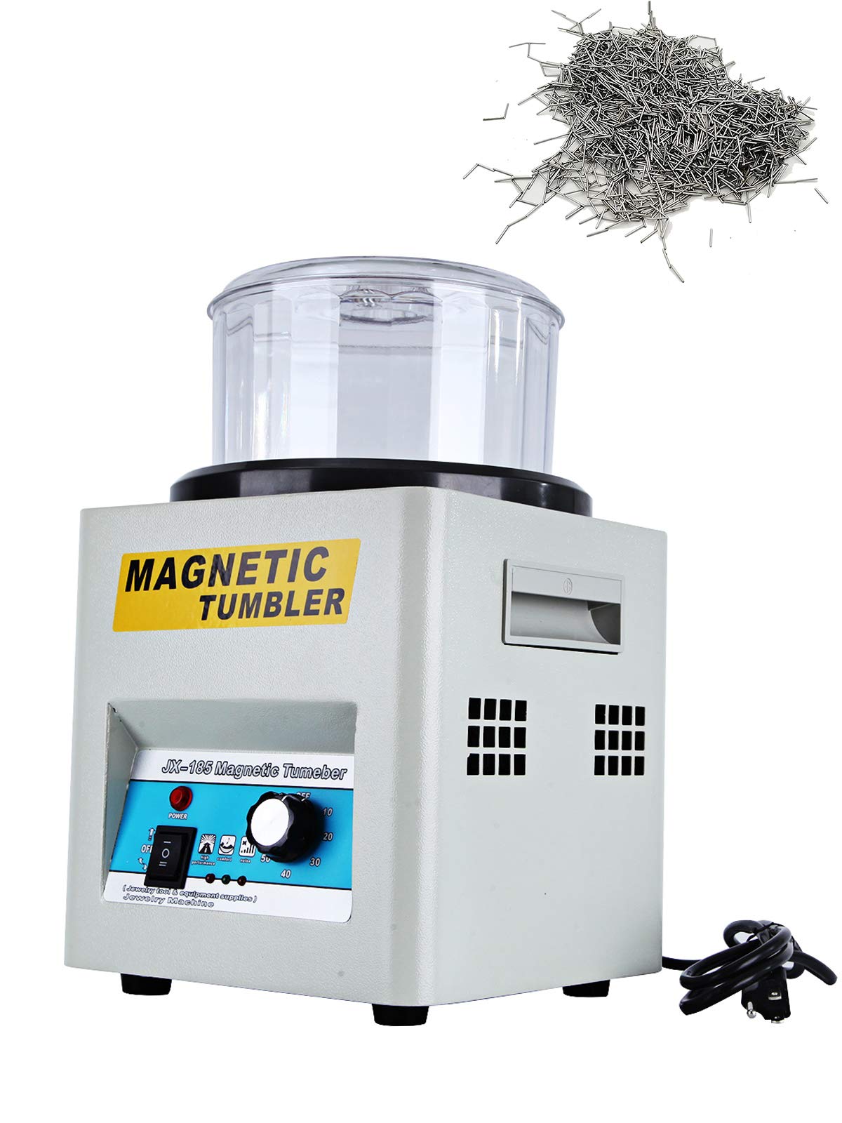 BEAMNOVA Magnetic Tumbler Jewelry Polisher Machine - 180mm Bowl with Lid, 2000 RPM, 1-60 Minute Timer, Unidirectional/Bidirectional Rotation - Perfect for Jewelry Making, Metal Polishing & DIY Crafts