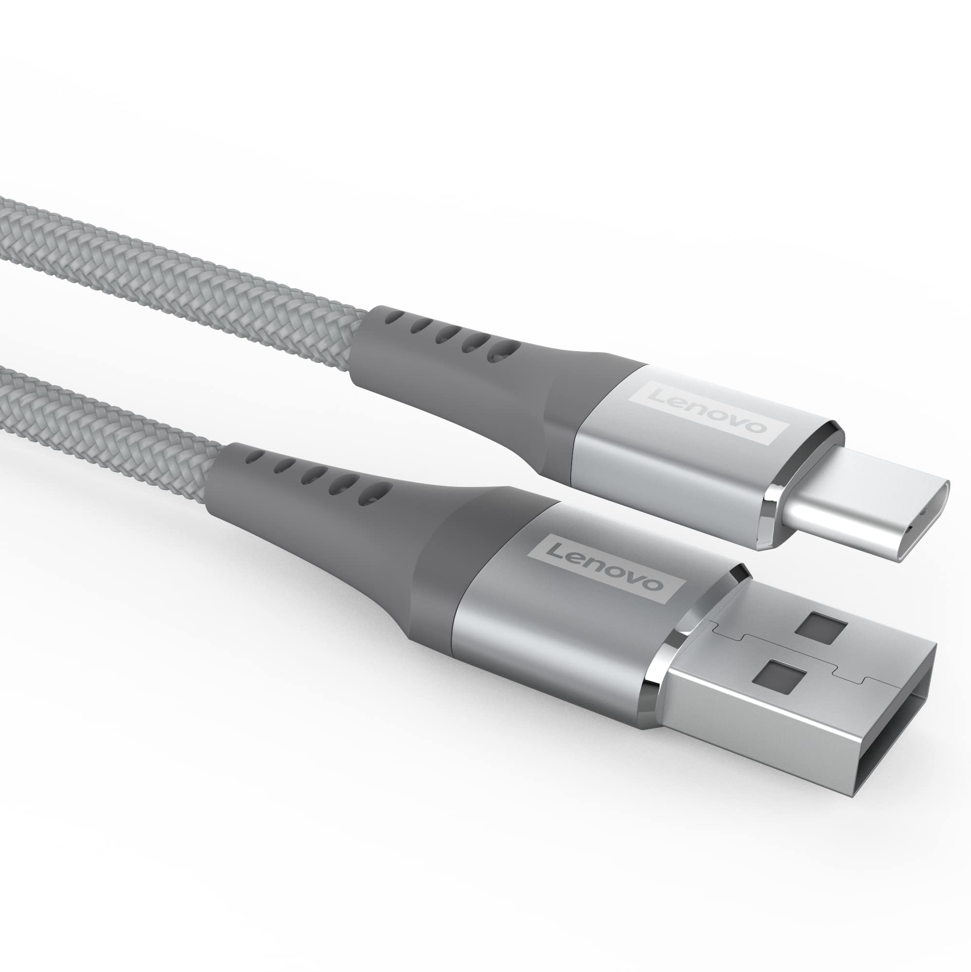 Lenovo USB A to Type-C Fast Charging Cable 4A 480Mbps Data Transfer, Tangle-Free Aramid Fiber Braided 1.2m Cord, 10000+ Bend Lifespan, Metallic Grey - Perfect for Smartphones, Tablets & Laptops Charging & Data Sync