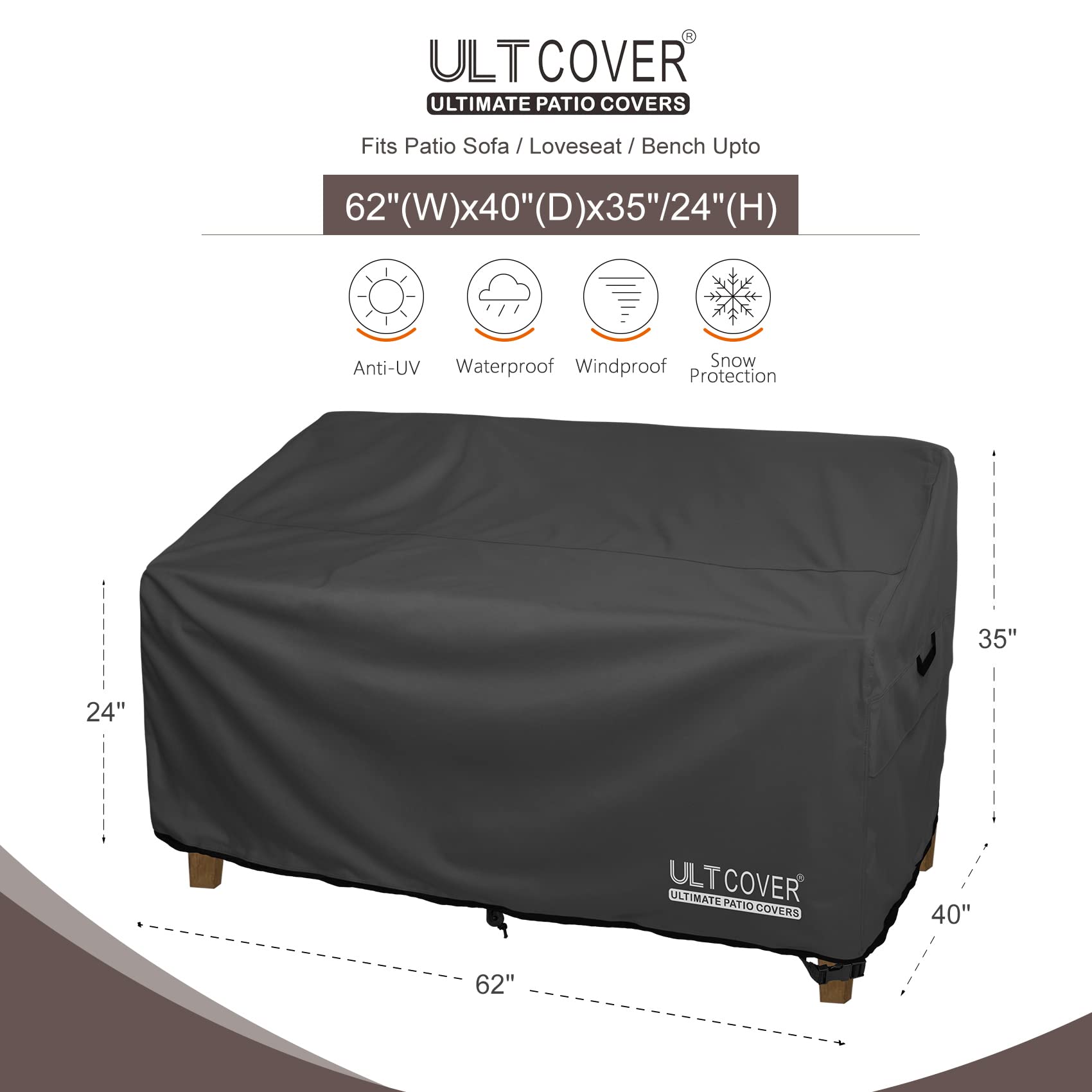 ULTCOVER Waterproof Outdoor Deep Seat Sofa Bench Cover 62