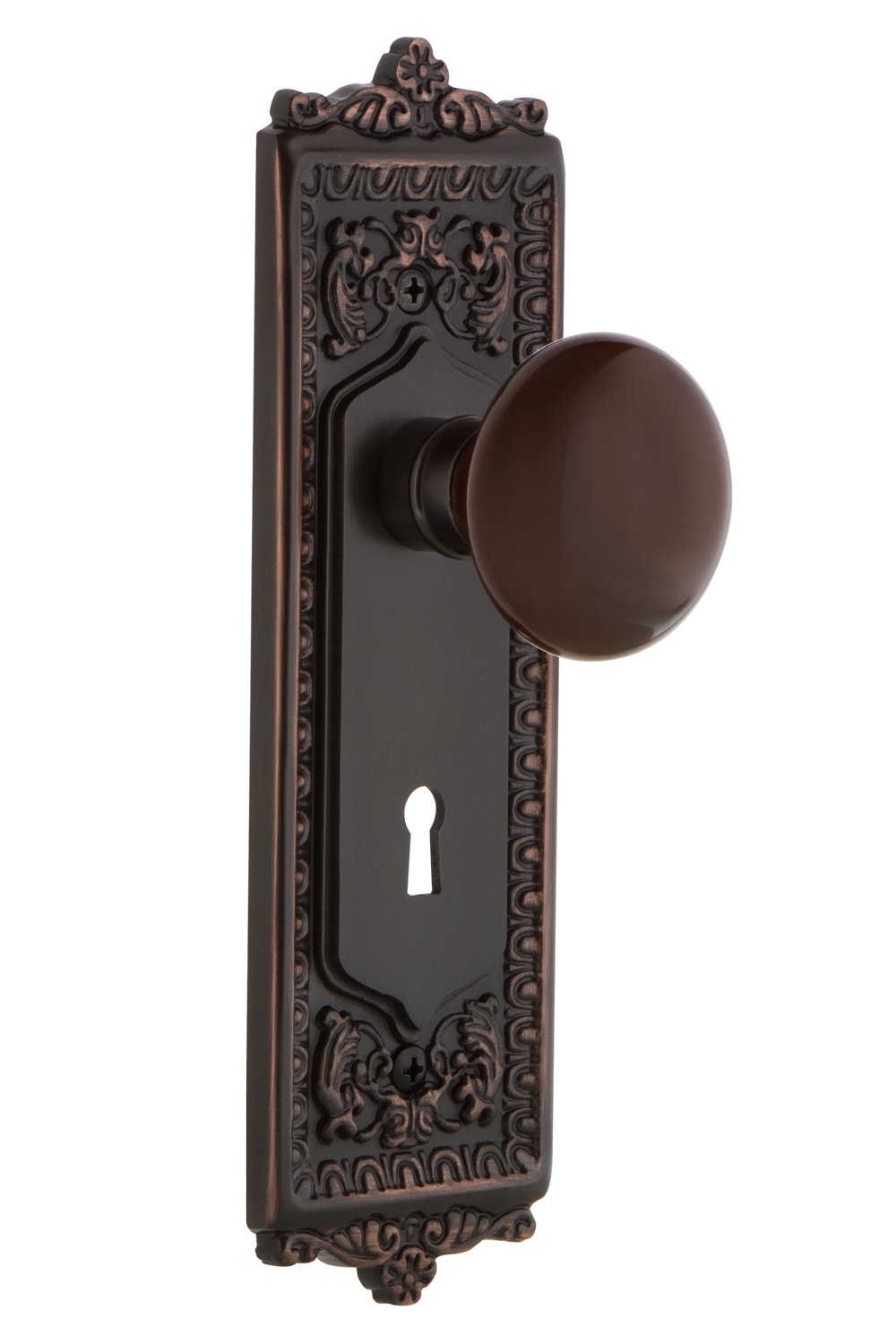 Vintage Egg & Dart Design Porcelain Door Knob with Keyhole - Double Dummy Set in Timeless Bronze Finish | Classic Home Decor for Interior Doors, Cabinets & Furniture Restoration Projects