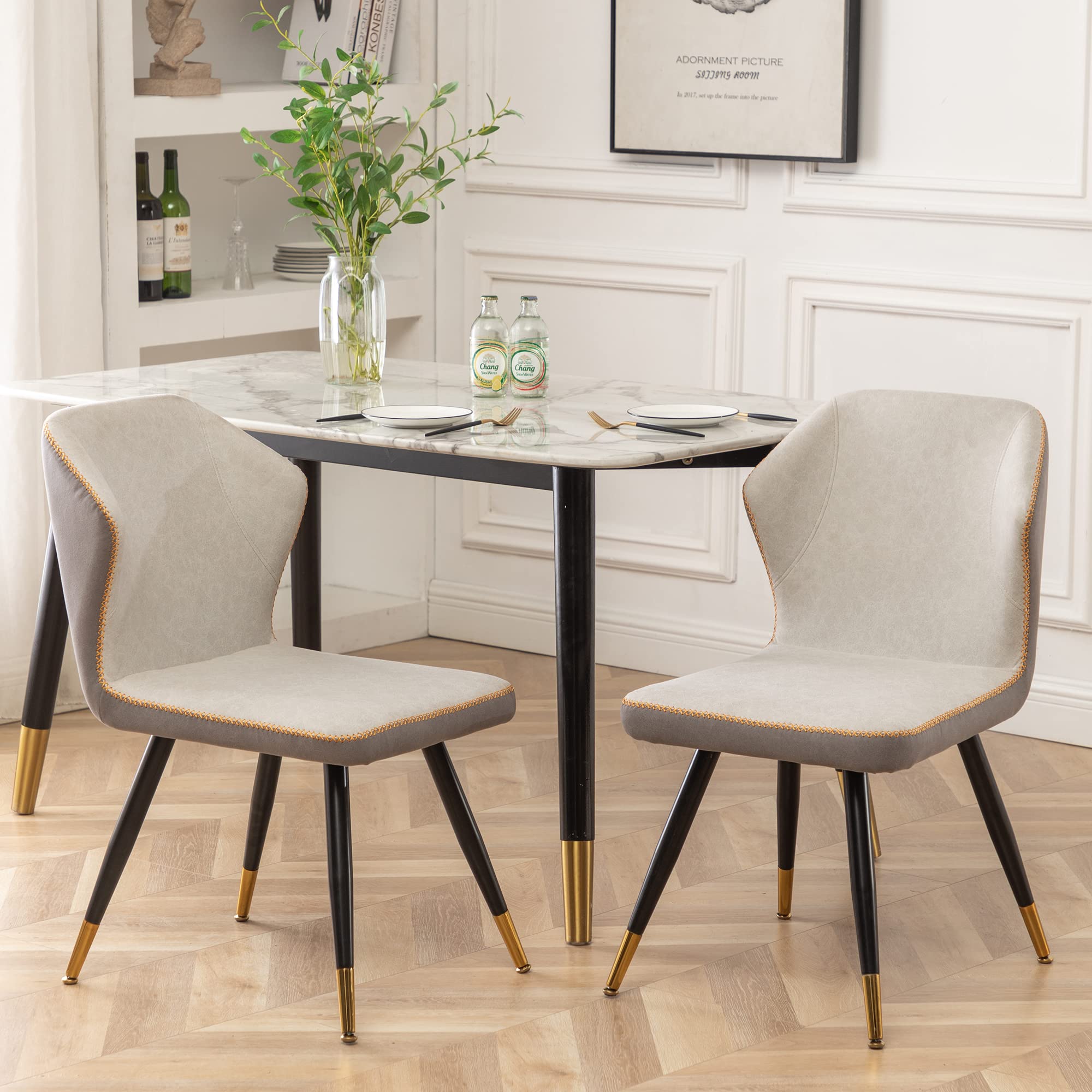 Apeaka Modern Upholstered Dining Chairs Set of 2 - Armless Kitchen & Dining Room Side Chairs with Metal Legs in Gray - Perfect for Home, Office Desk & Small Space Dining Areas