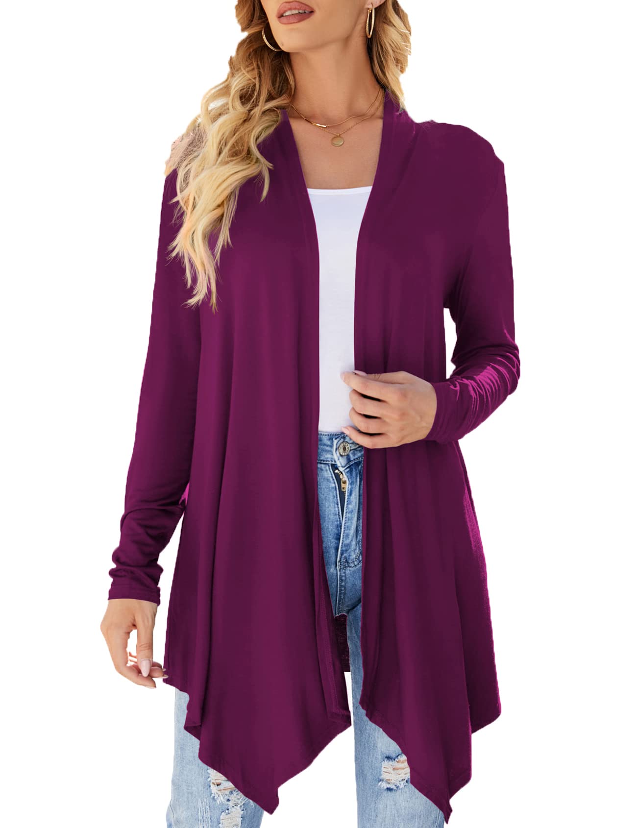 Women's Lightweight Draped Front Open Cardigan Sweater - Long Sleeve Casual Duster for Fall & Winter Layering | Perfect for Office, Date Night and Weekend Outfits
