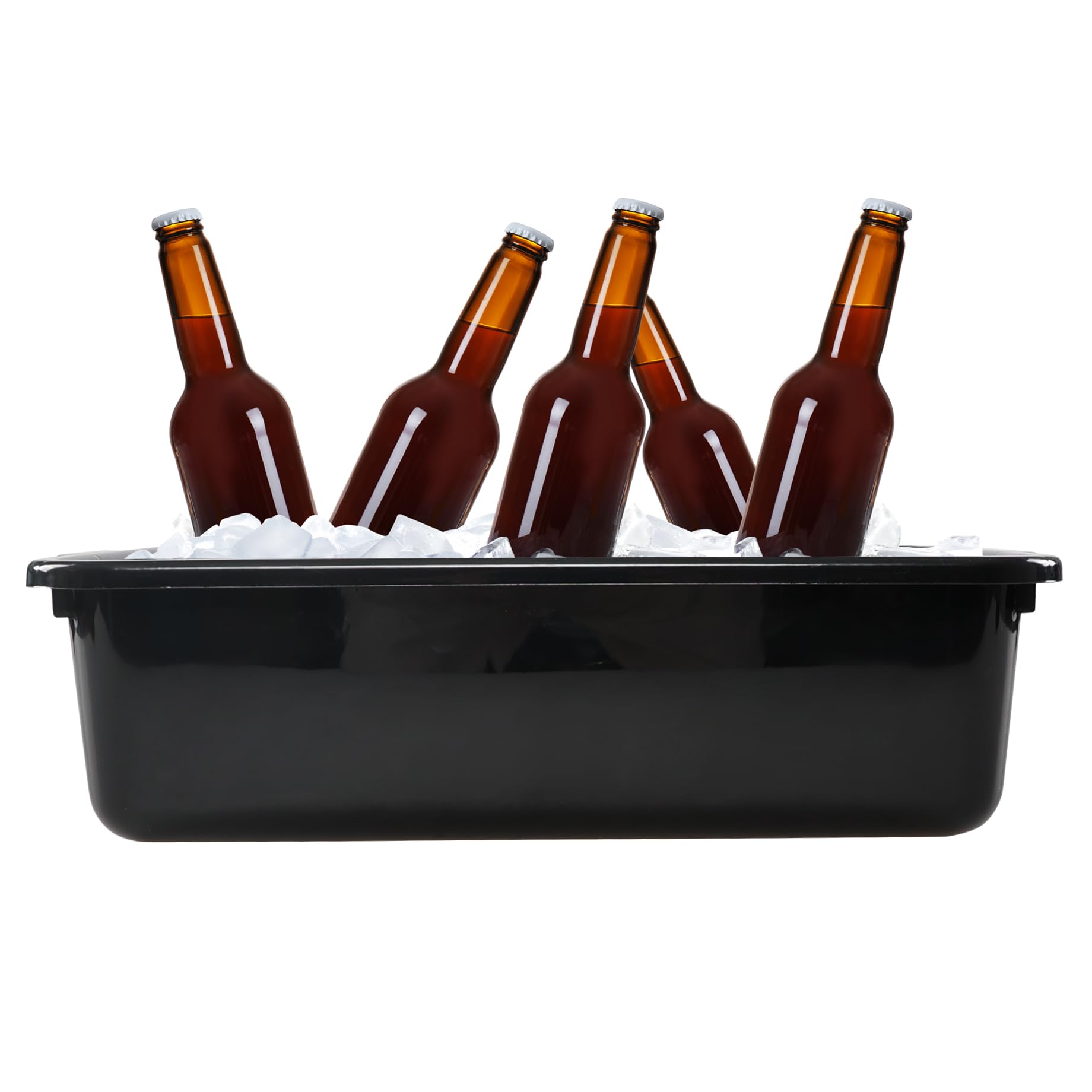 5-Pack 8L Commercial Bus Tubs / Totes - Heavy Duty Black Plastic Utility Storage Boxes for Restaurant, Kitchen, and Retail Organization