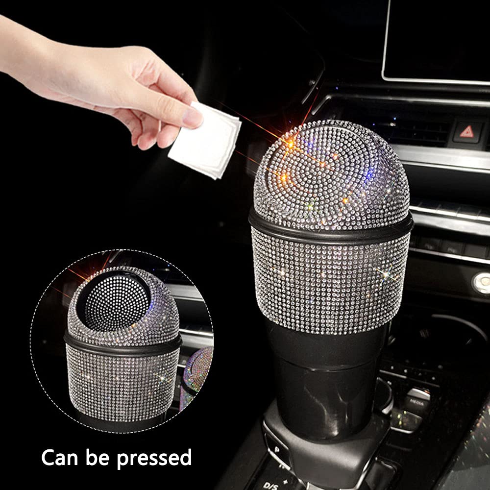 Bling Rhinestone Car Garbage Can with Lid - Mini Trash Bin for Automotive, Home, Office, Kitchen, Bedroom - Stylish & Functional for Cars, Desks, and Small Spaces (Colorful)