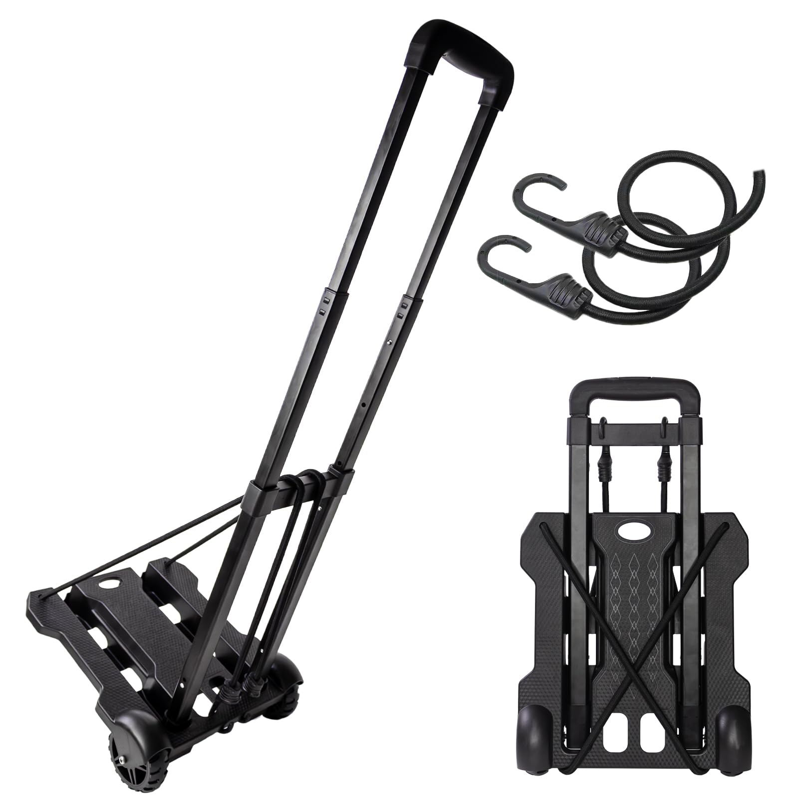 Portable Folding Luggage Cart - Heavy Duty Hand Truck with 2 Elastic Straps for Travel, Office, Moving & Shopping | Perfect for Backpacks, Suitcases & Groceries