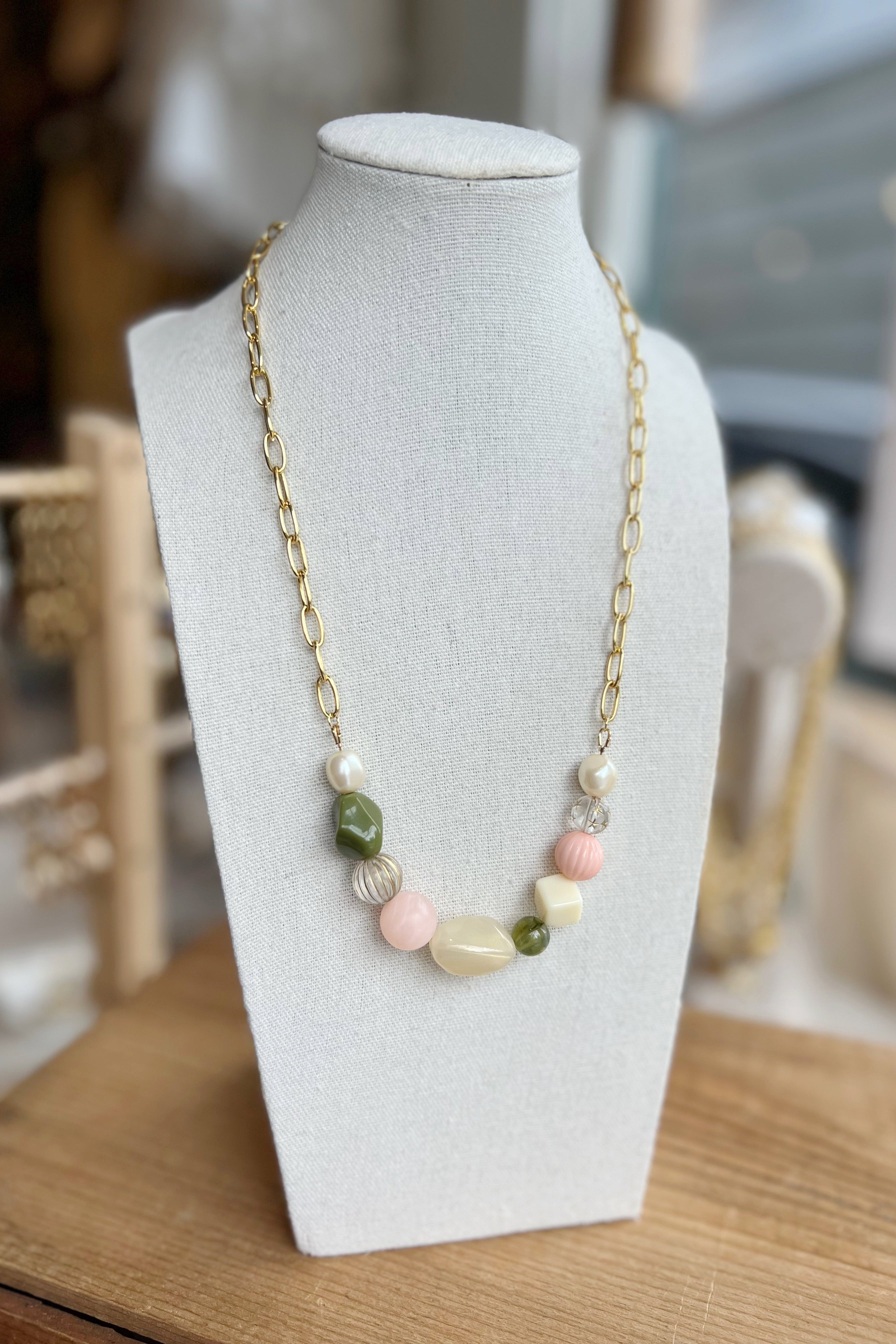 Elegant Half Beaded Lucite Necklace for Women - Lightweight Fashion Jewelry for Parties, Weddings & Everyday Wear
