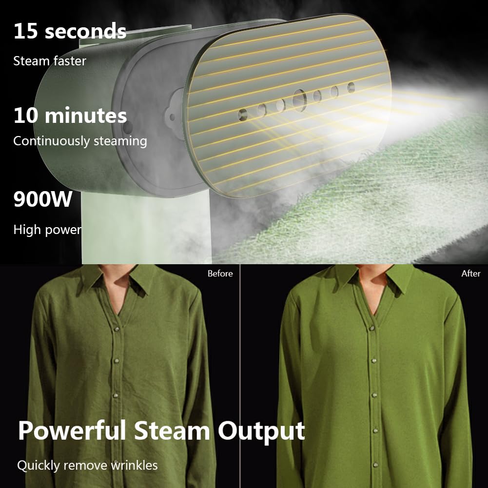 Portable G6 Steamer for Clothes - 2-in-1 Travel Iron & Garment Steamer, 0.7lbs Ultra Lightweight, 900W Powerful Steam, 10 Mins Continuous Use - Perfect for Travel, Home & Office (Green) | Quick Wrinkle Remover for Suits, Dresses & Delicate Fabrics