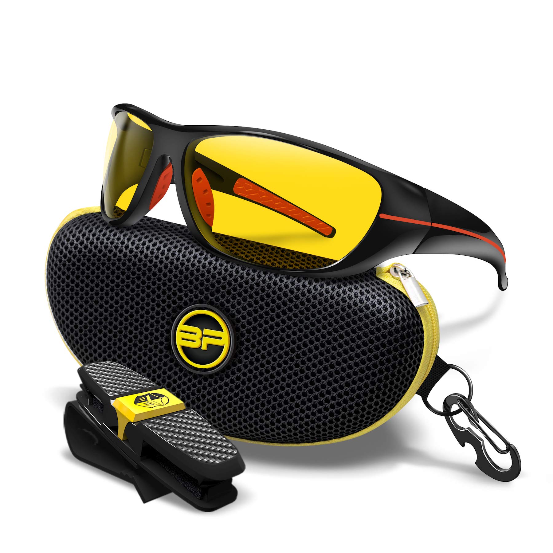 Premium Night Driving Glasses for Men & Women - Anti-Glare HD Yellow Lens for Enhanced Night Vision (Red/Yellow/Amber) - Reduce Eye Strain & Improve Visibility for Safe Night Driving