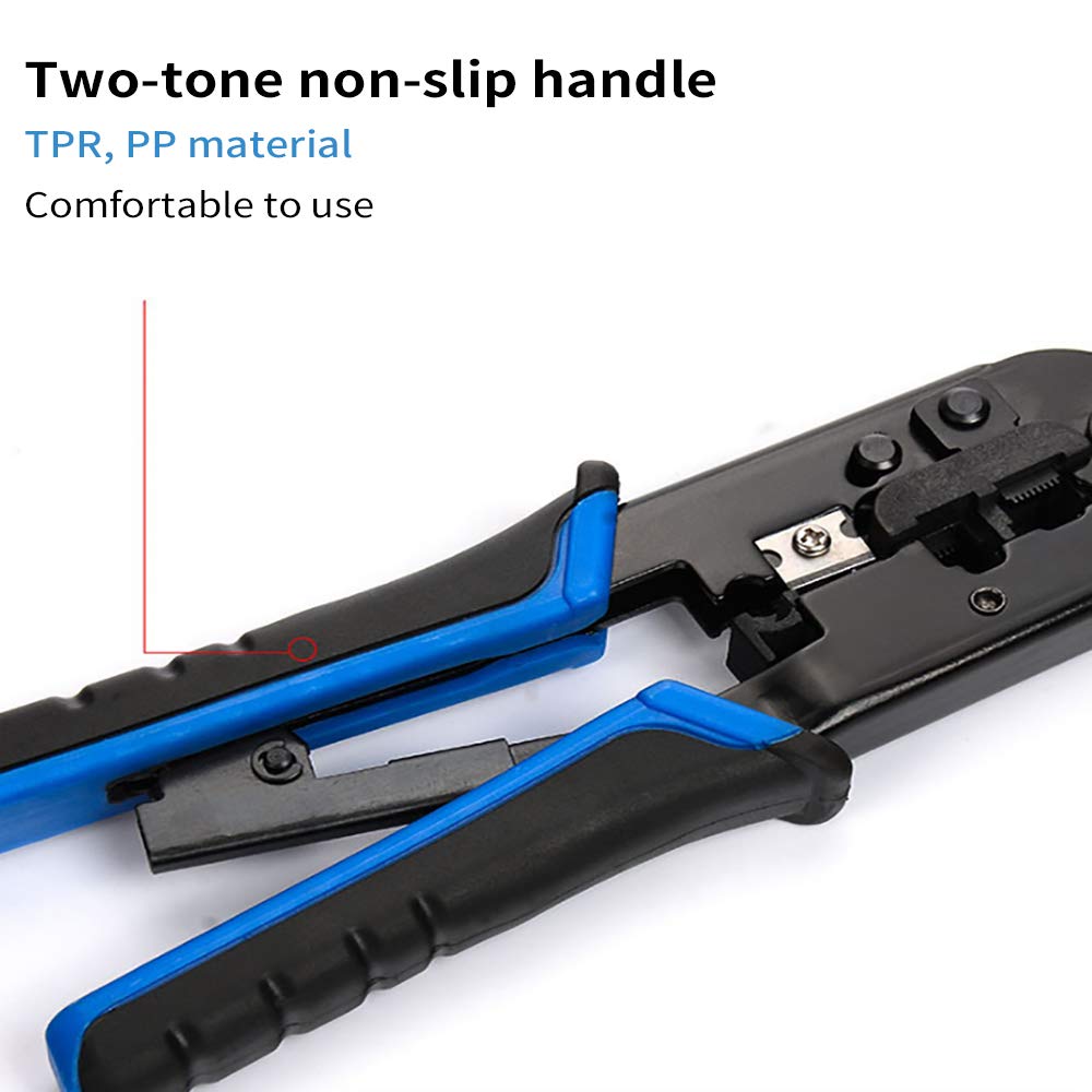 Professional RJ45 Crimp Tool Kit for Cat5/Cat5e Ethernet Cables - Includes RJ-11 & 8P/RJ-45 Crimper, Cutter, Stripper with 20PCS Connectors & 20PCS Covers - Perfect for Network Installation, Cable Repair & DIY Home/Office Wiring Projects