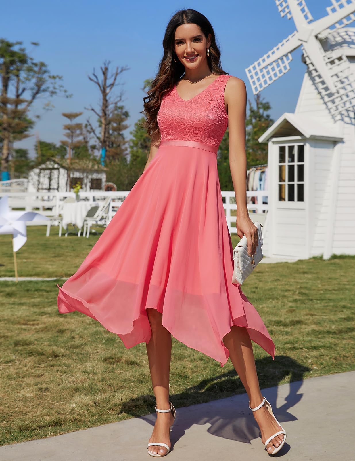 Meetjen Women's Elegant Lace Cocktail Party Dress 2025 - Handkerchief Hem Bridesmaid & Prom Formal Gown for Wedding Guest | Perfect for Evening Galas, Cocktail Parties & Special Occasions