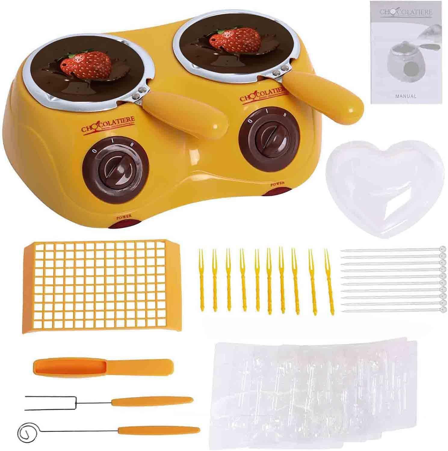 Electric Chocolate Melting Pot for DIY Candy, Butter & Cheese - Fondue Warmer with Tools & Molds - Perfect for Homemade Treats, Parties & Gifts (Yellow)