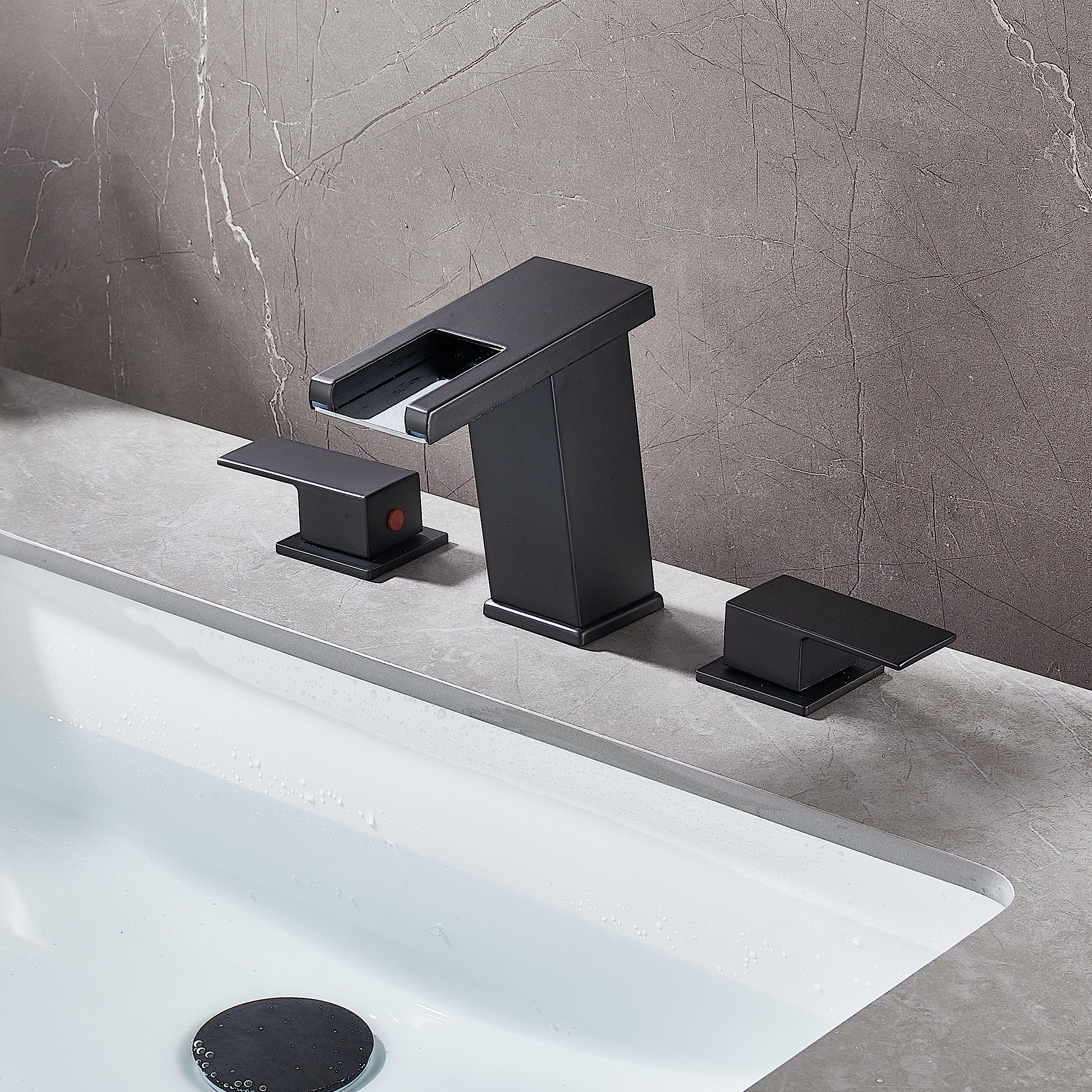 Black 3-Hole Waterfall Bathroom Faucet with LED Light - Perfect for RV & Vanity Sinks